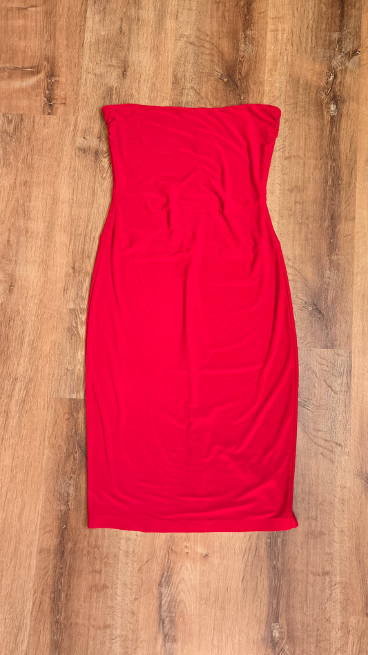 Norma Kamali red strapless tube dress