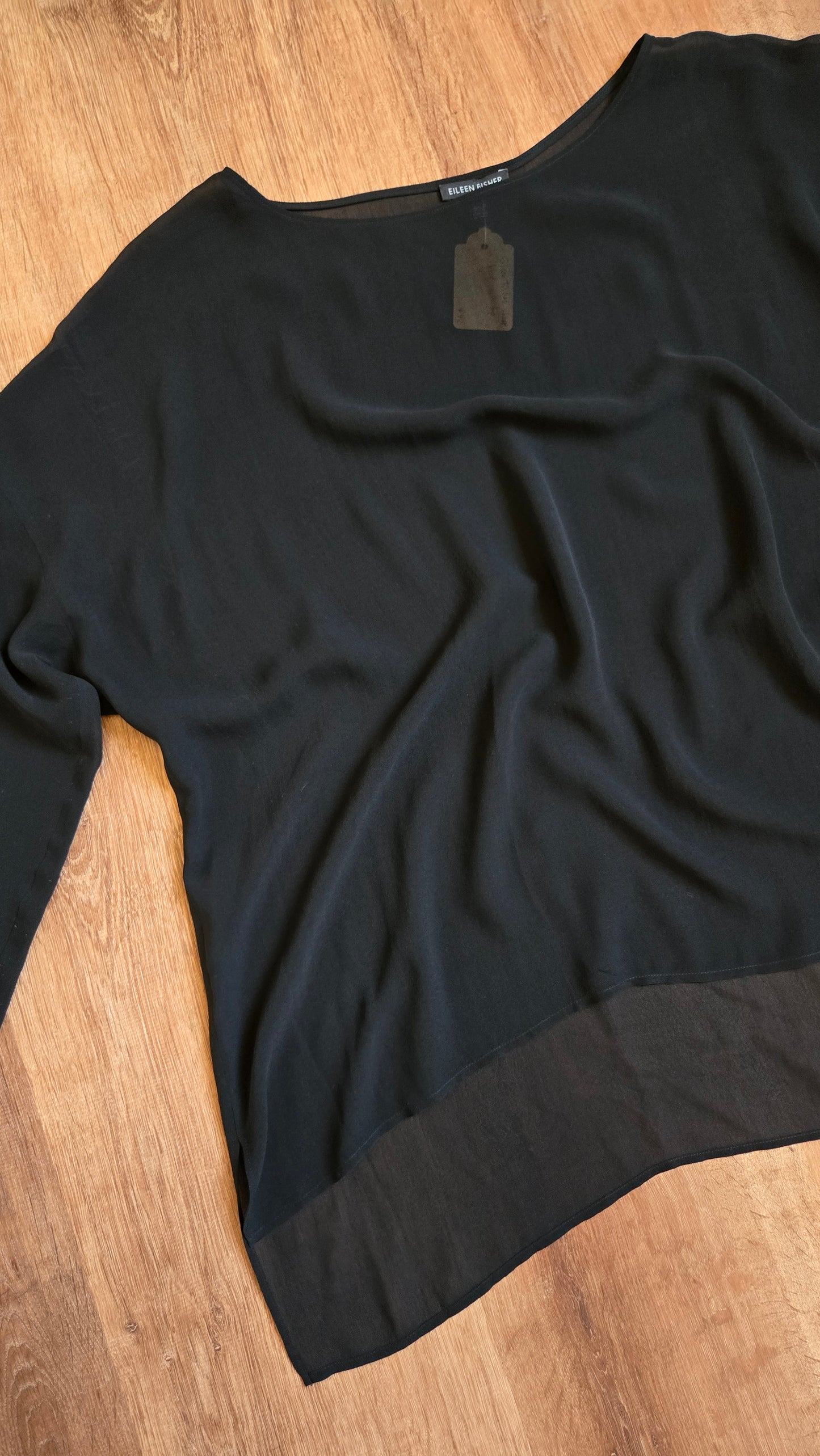 Eileen Fisher sheer black silk top