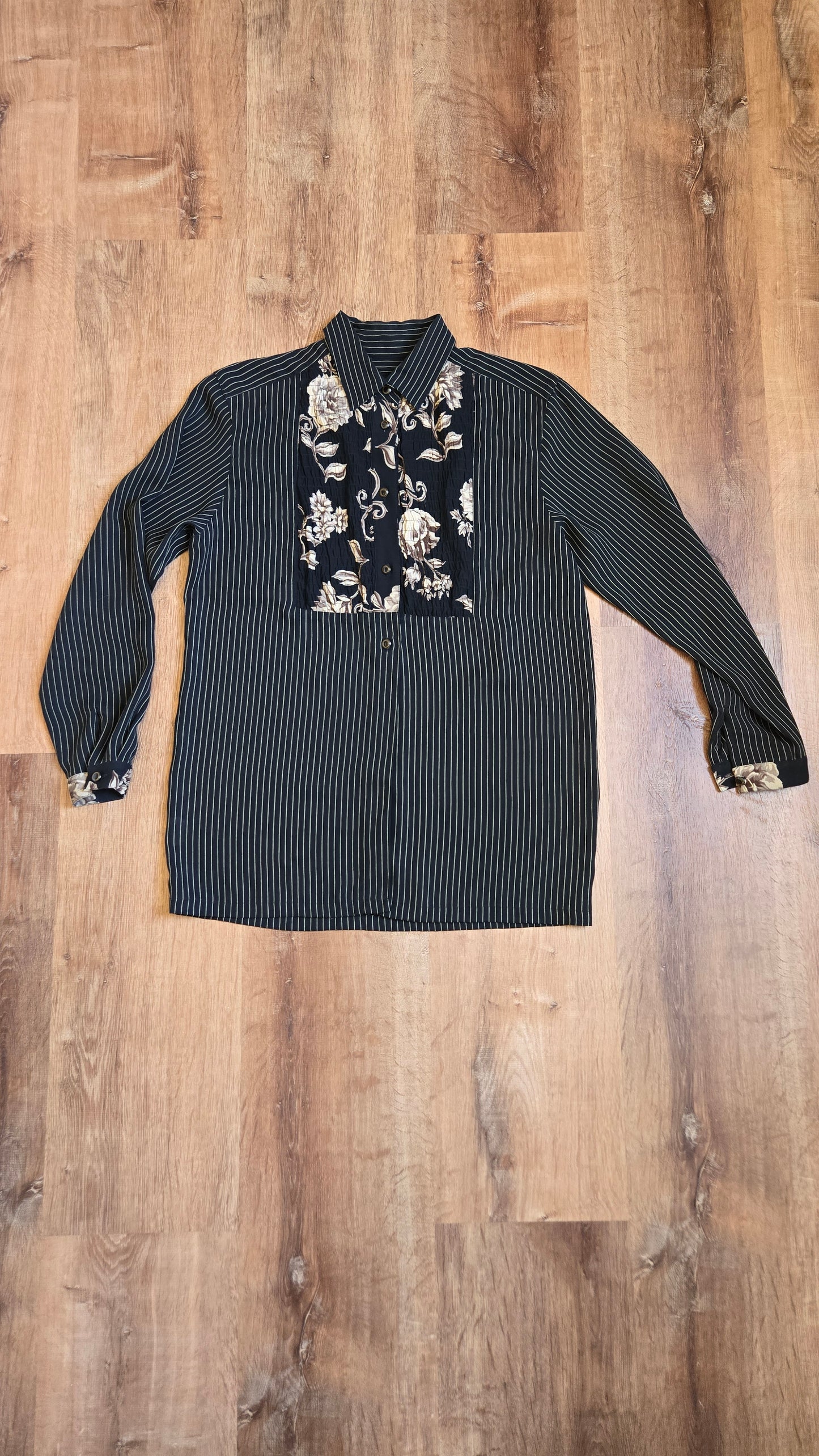 Lizsport striped & floral tuxedo shirt