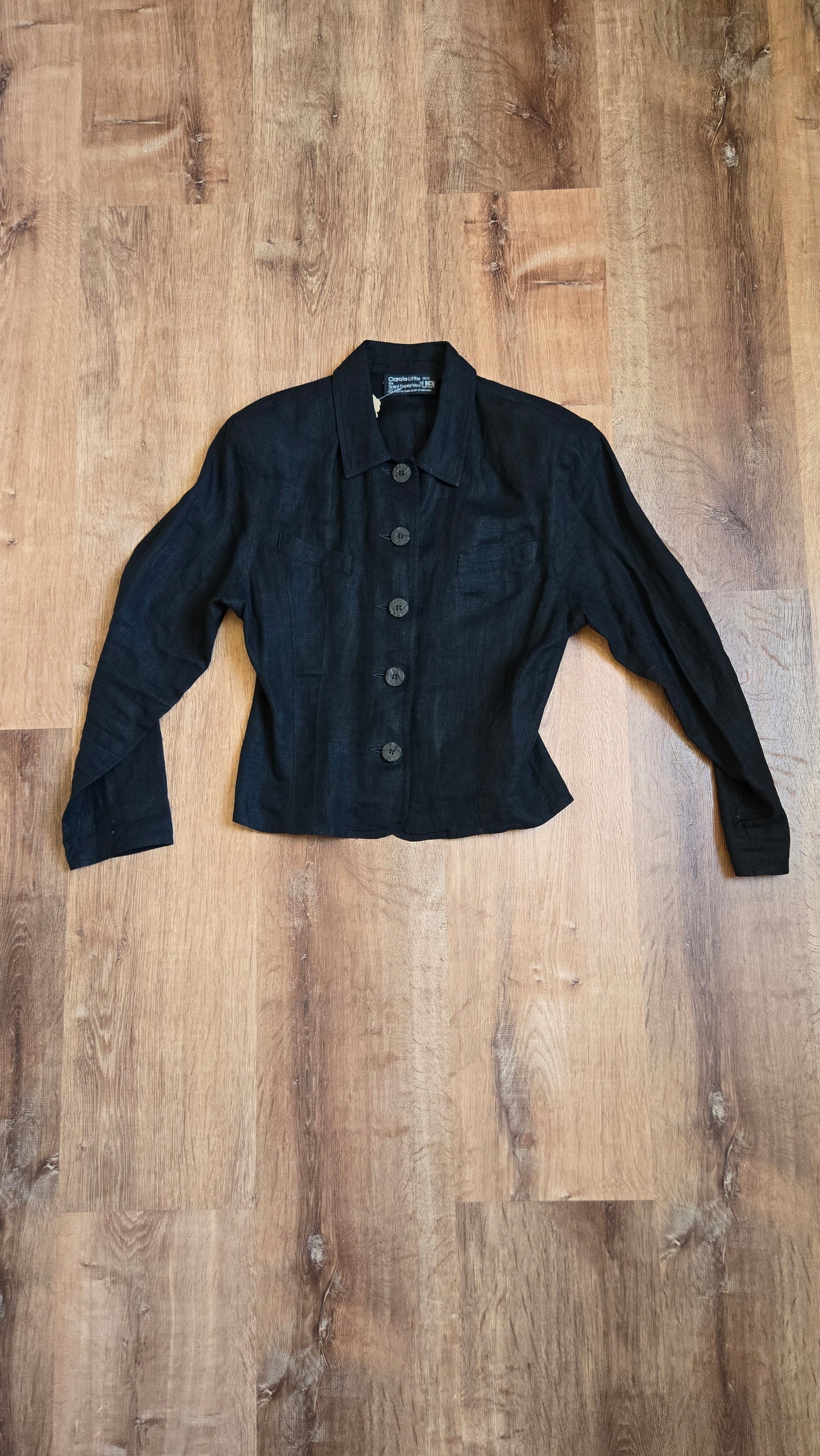 Carole Little black linen shacket