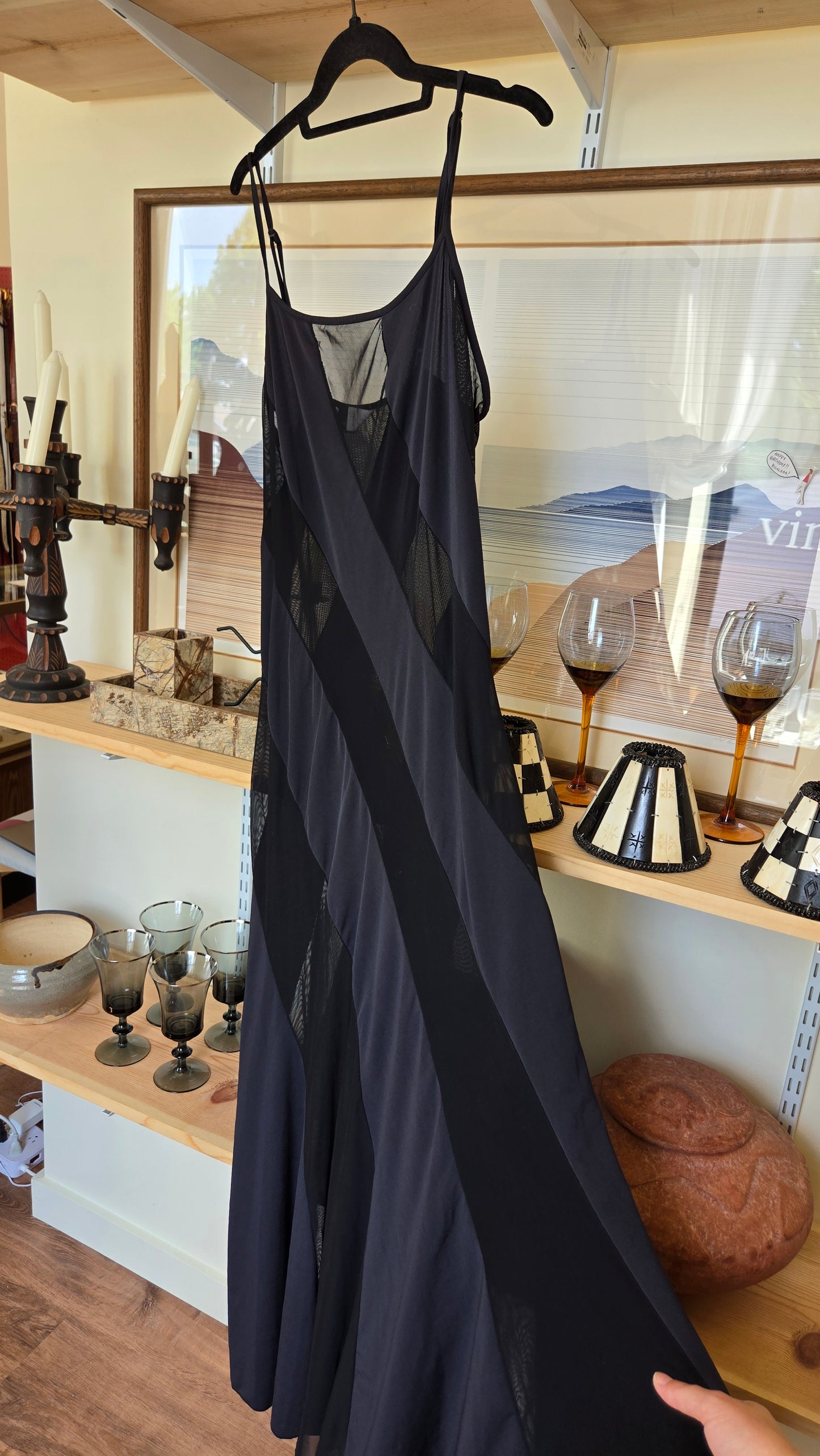 Frederick's of Hollywood sheer strip gown