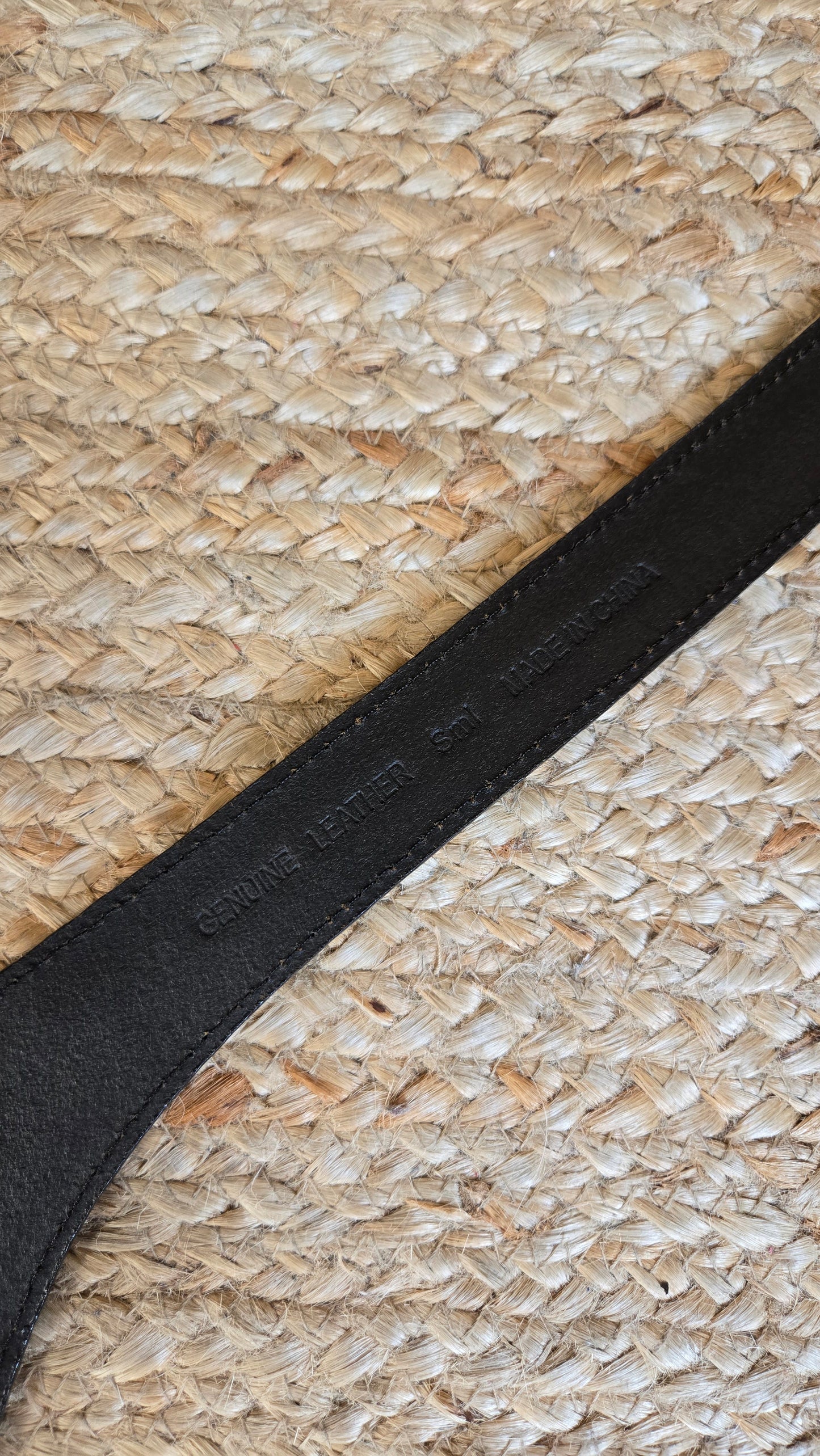 Black leather & gold metal trim hook belt