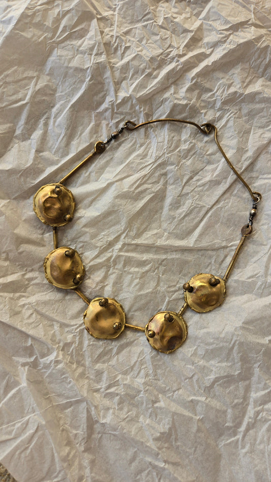 Brutalist brass disc necklace