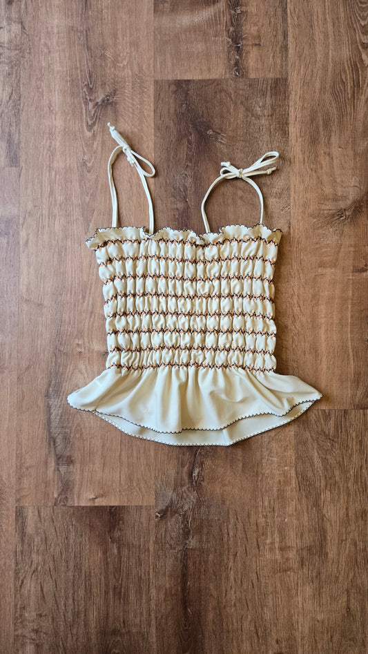 Cream smocked tank