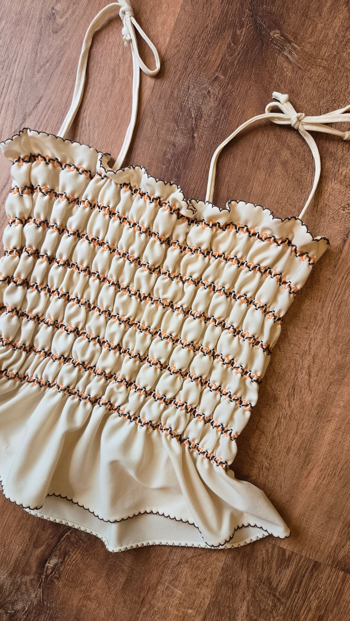 Cream smocked tank