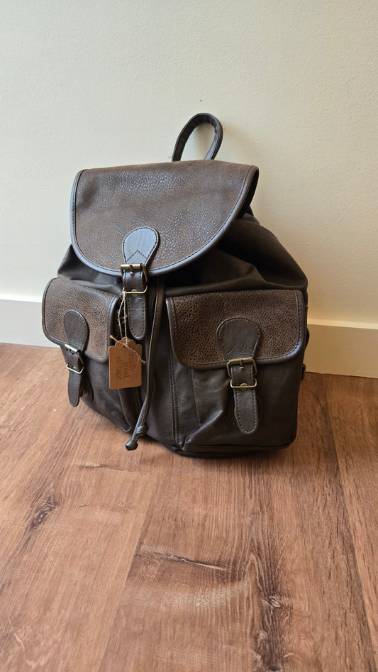 Dark brown pebbled leather backpack