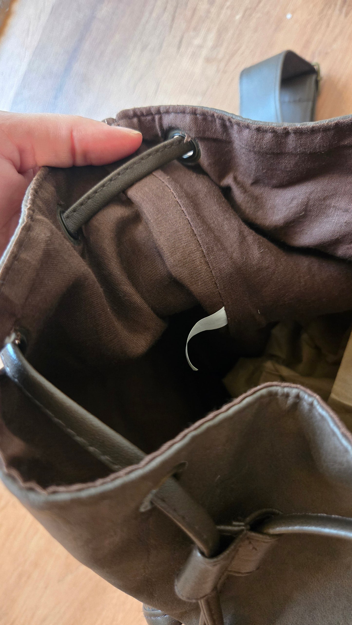 Dark brown pebbled leather backpack