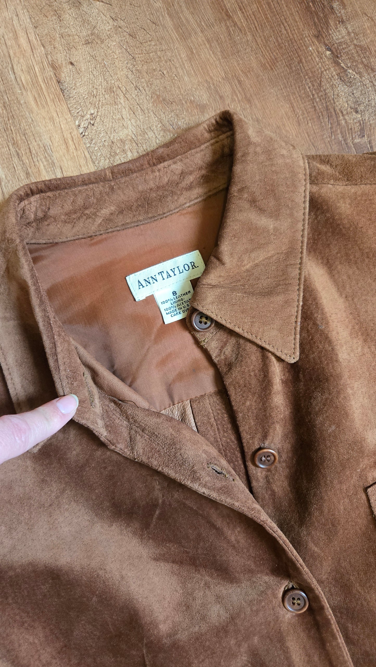 Ann Taylor burnt caramel suede shacket
