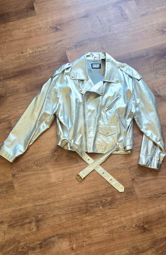 DKNY silver leather moto jacket