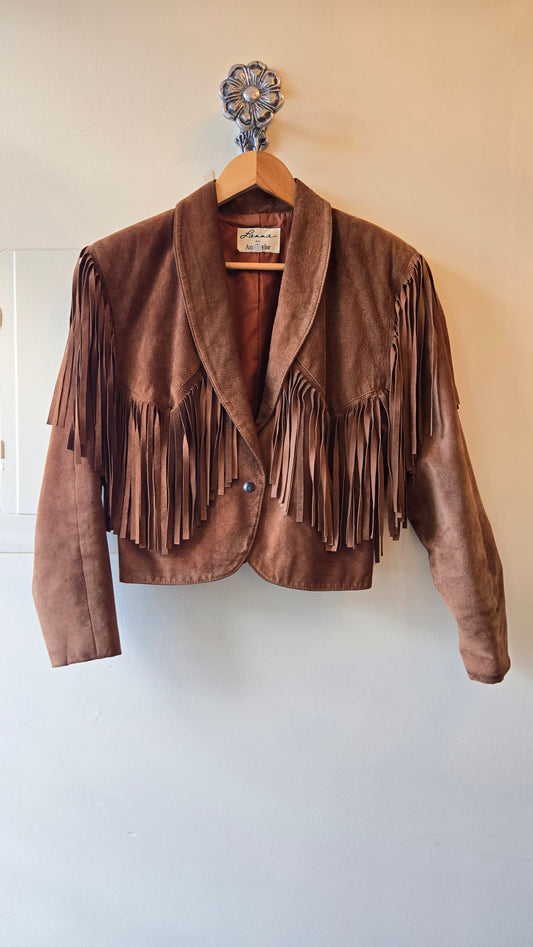 Ann Taylor cropped fringed suede jacket