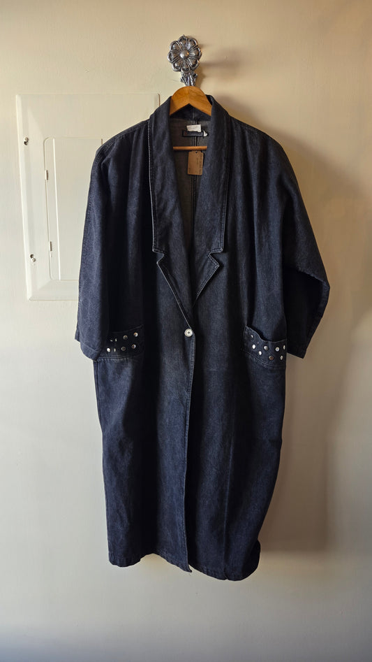 Black studded denim duster