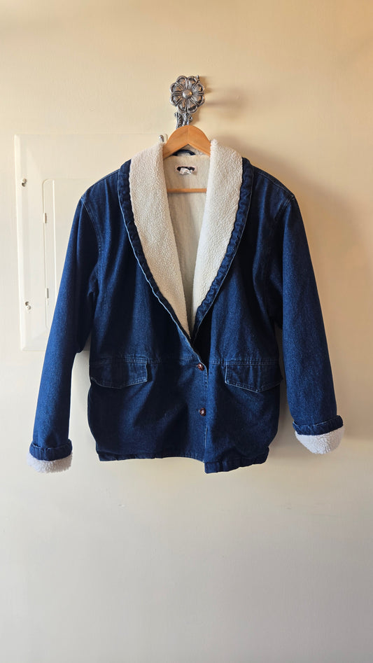 Ann Taylor shearling collar denim jacket