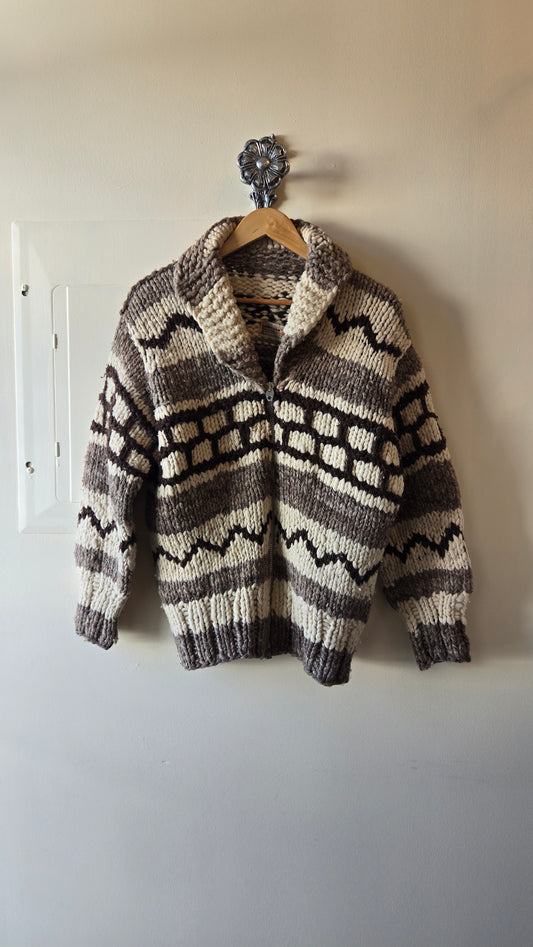 Brown & cream Cowichan sweater jacket