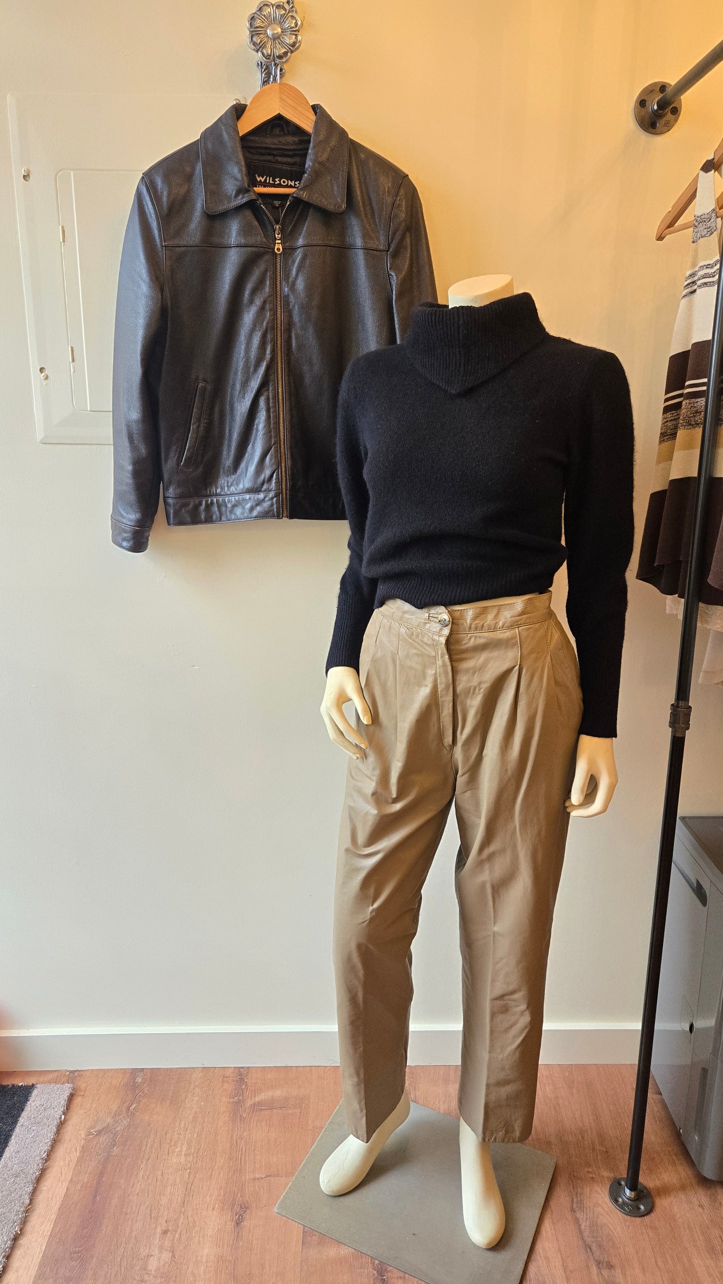 Josef Bernard taupe leather pants