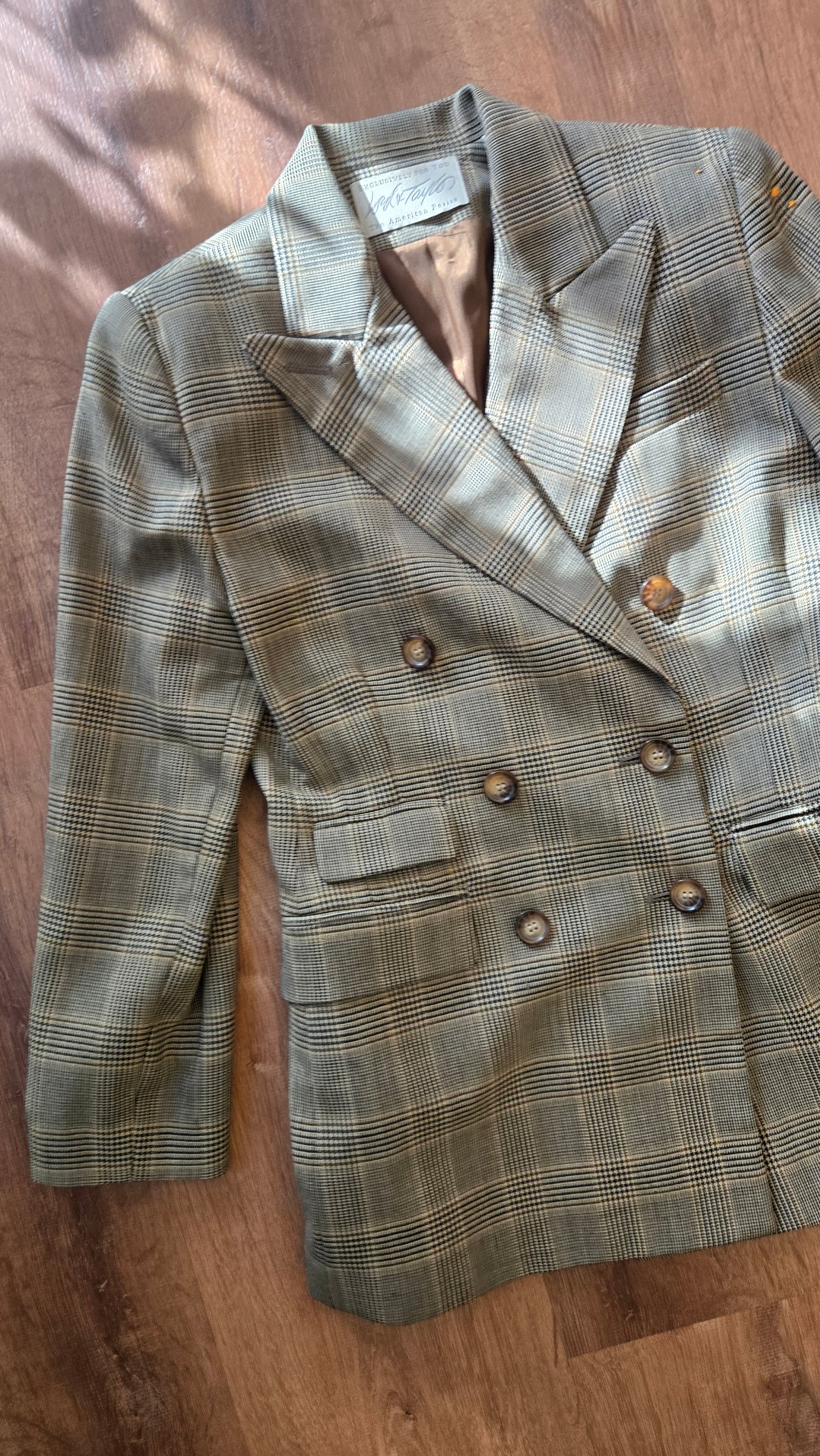Glen plaid double breasted blazer