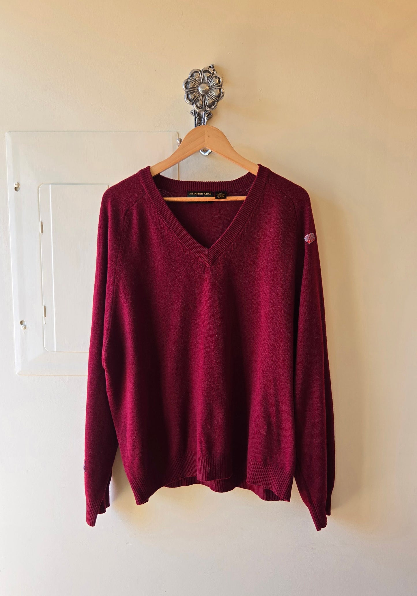 Merlot cashmere v-neck sweater