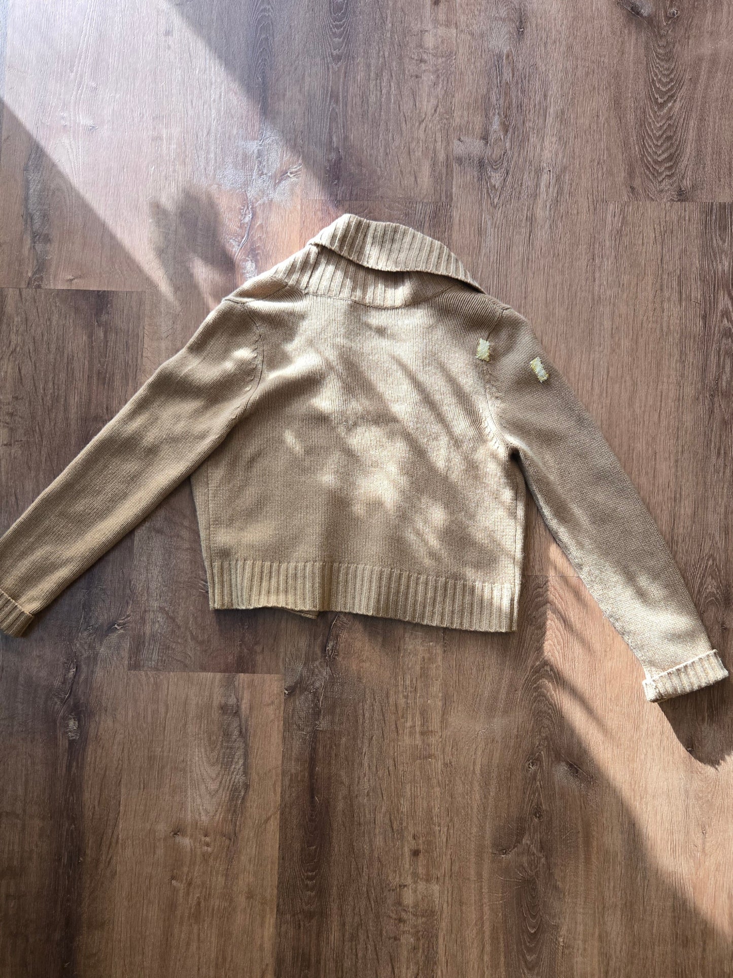 Camel shawl collar cashmere open sweater