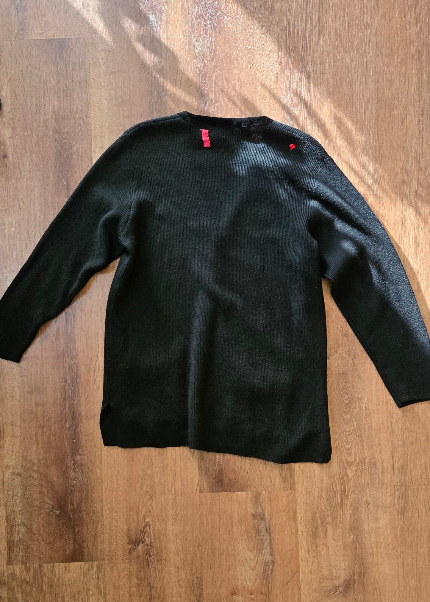Black ribbed wool cardigan w velvet trim