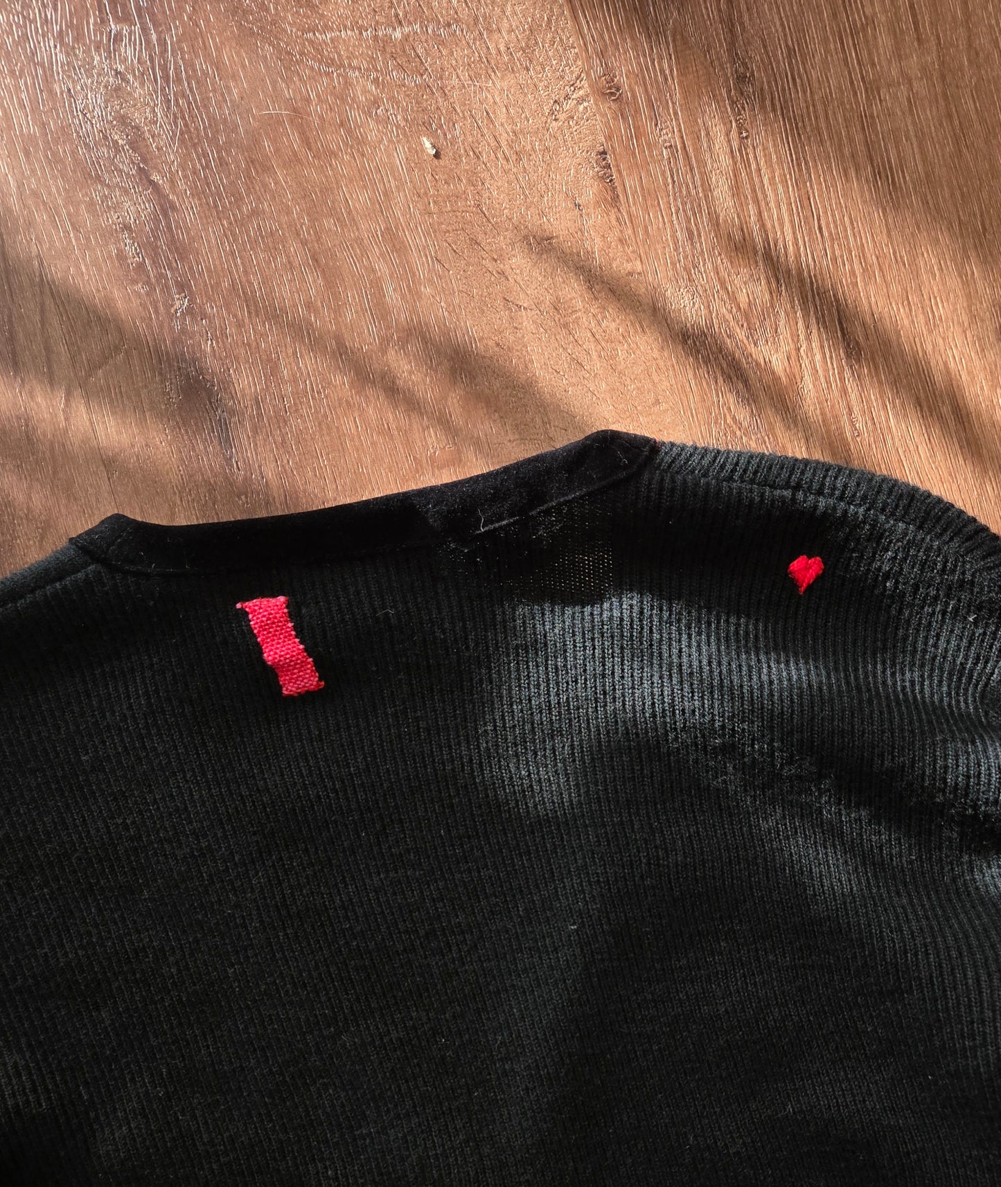 Black ribbed wool cardigan w velvet trim