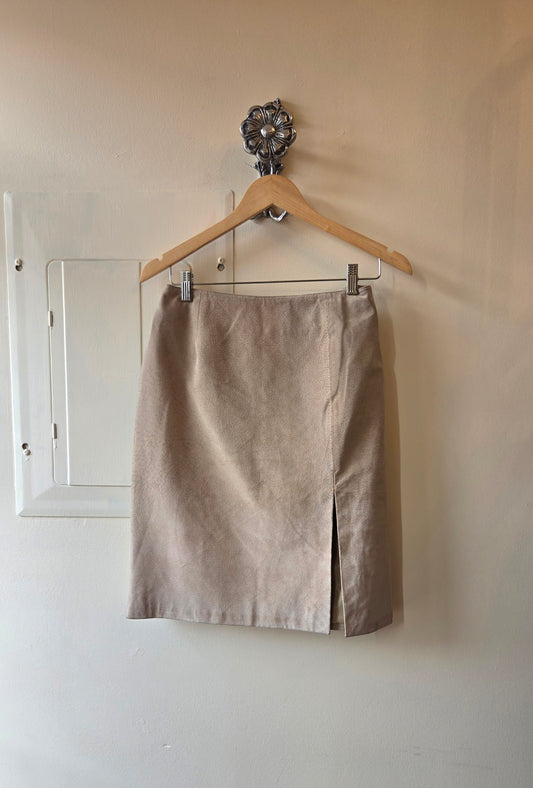 Margaret Godfrey beige suede skirt with slit