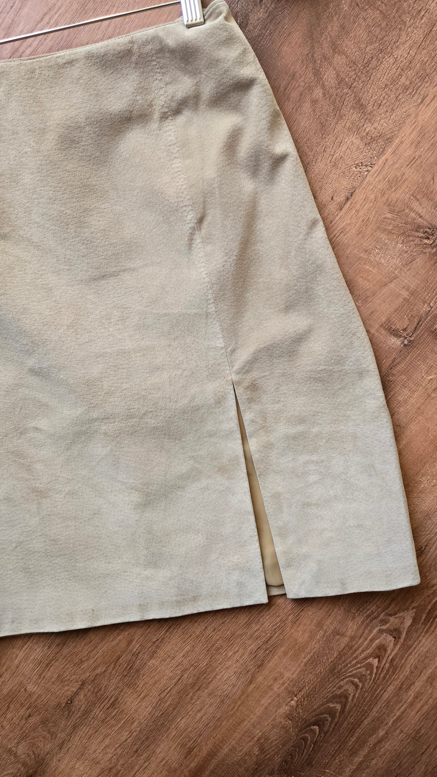 Margaret Godfrey beige suede skirt with slit