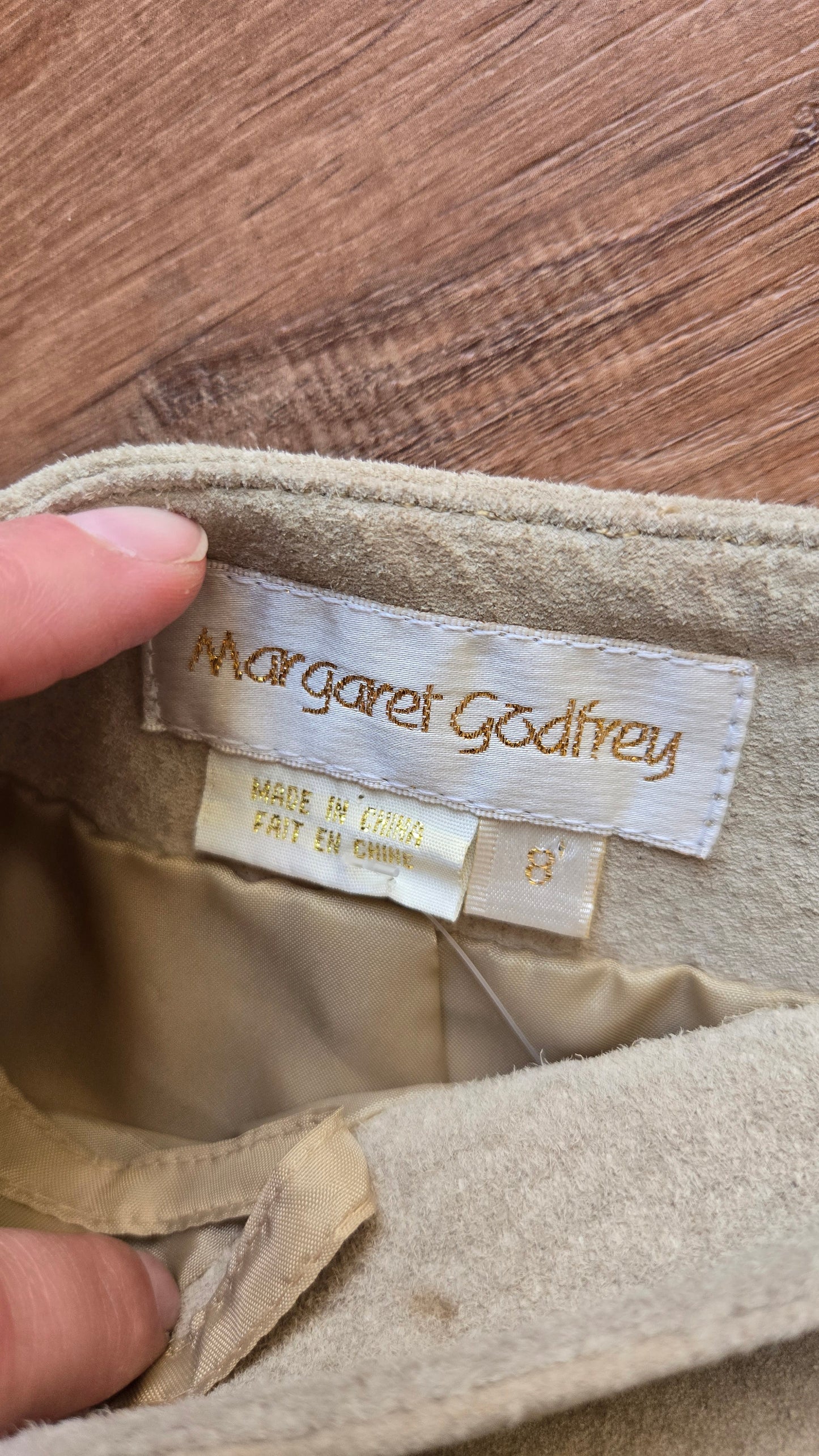 Margaret Godfrey beige suede skirt with slit