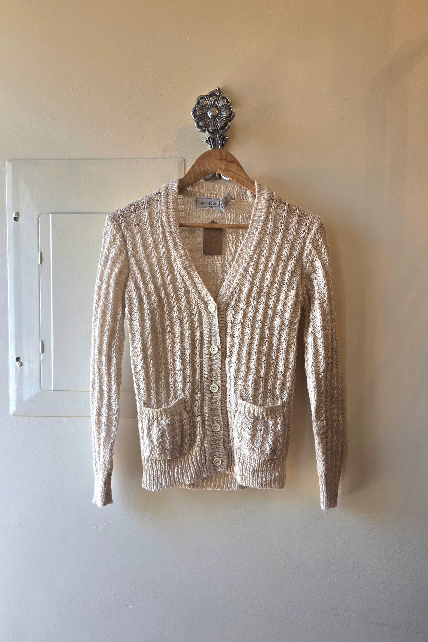 Nubby ivory pocket cardigan