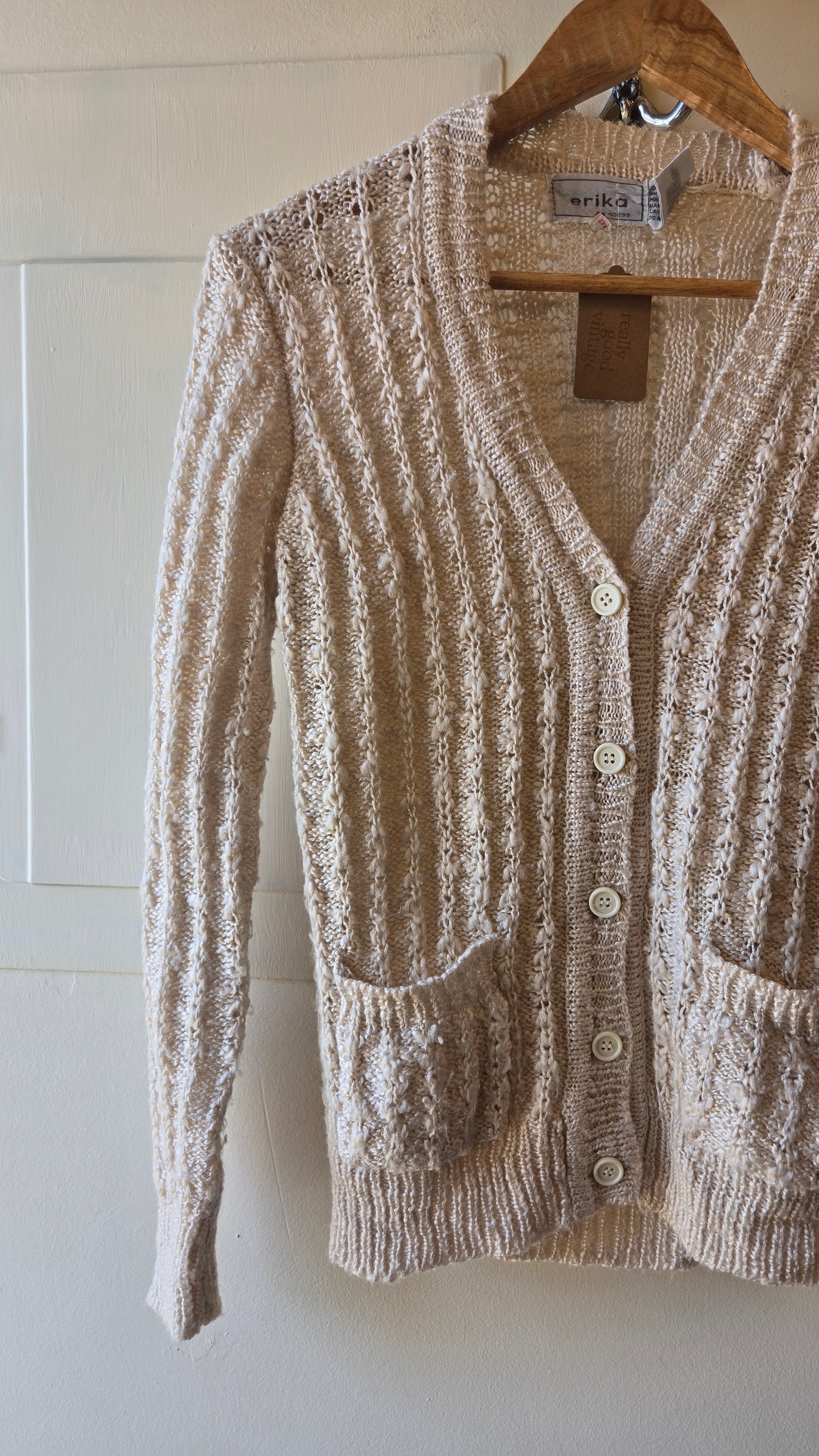Nubby ivory pocket cardigan