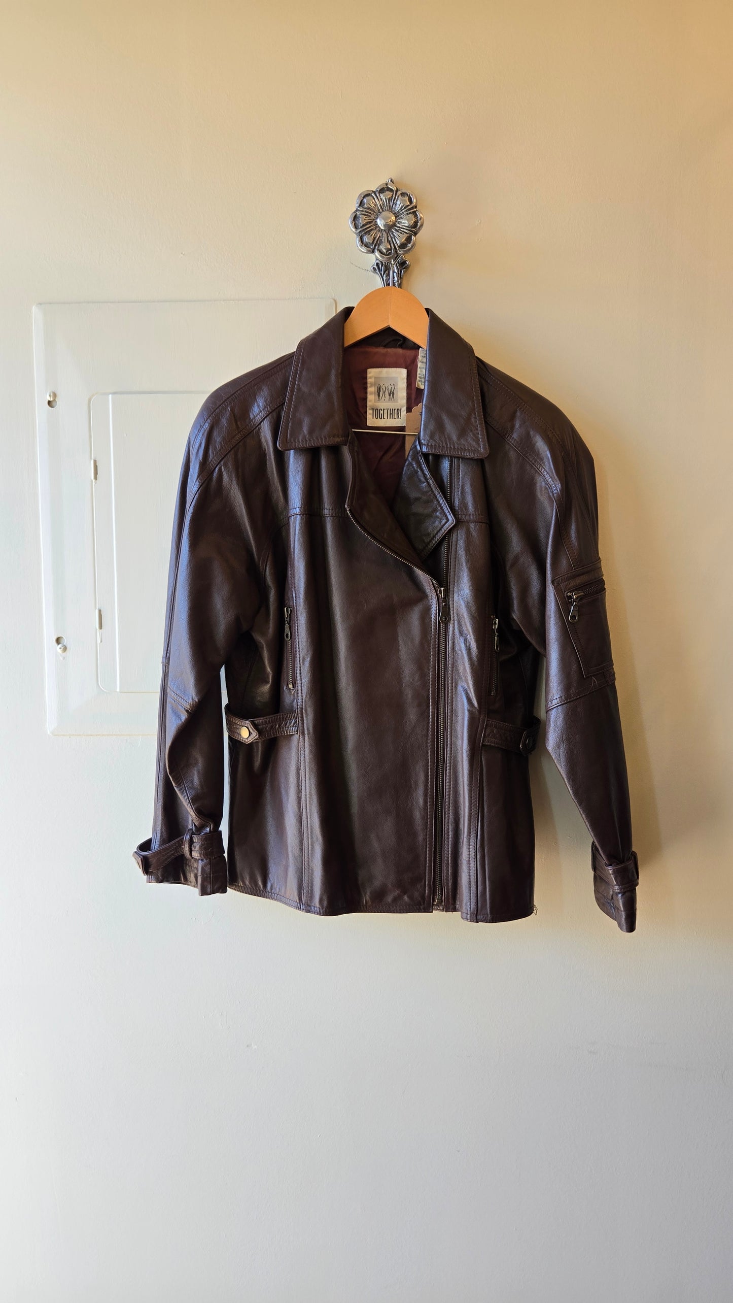 Chocolate brown leather aviator jacket