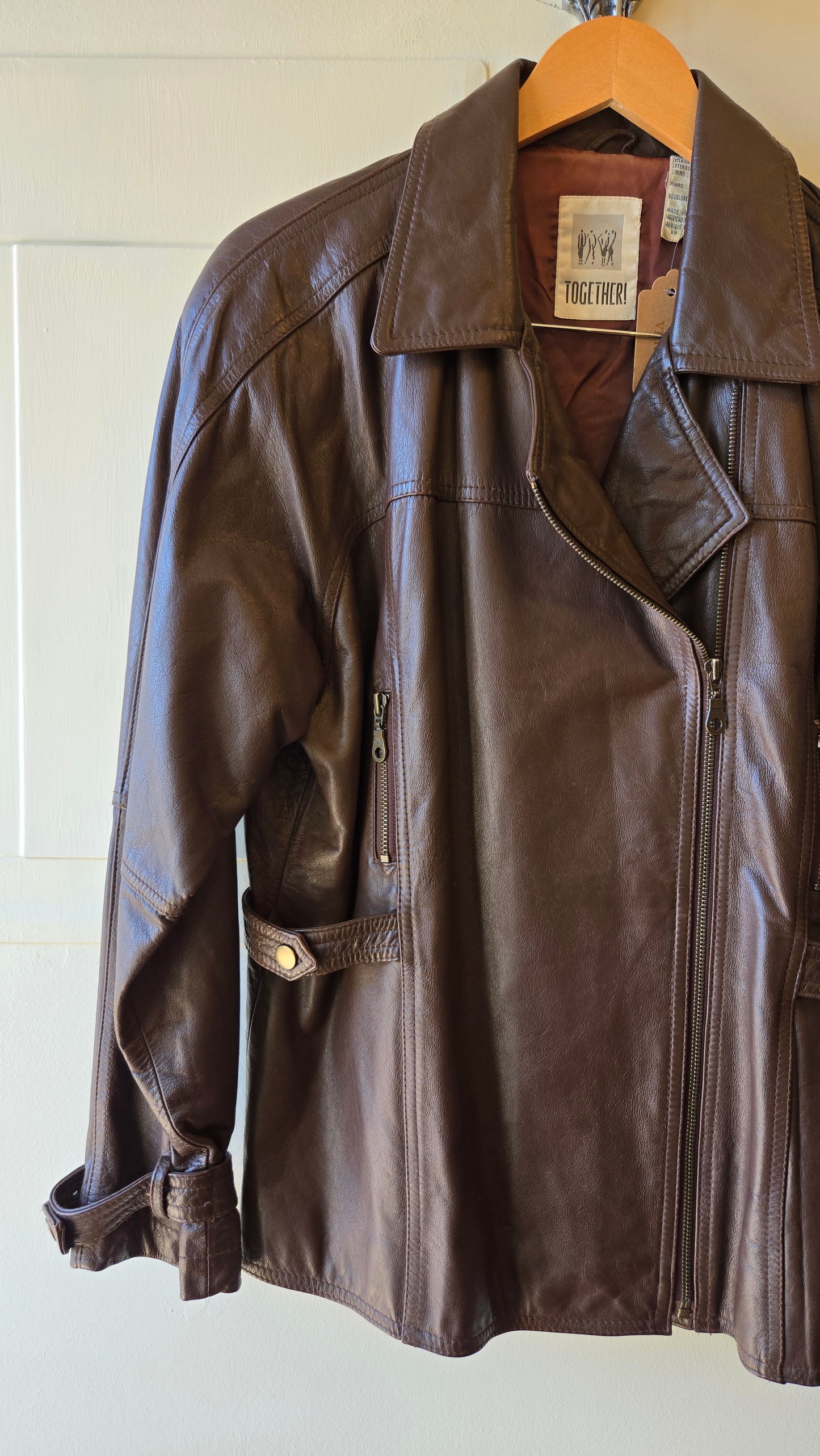 Chocolate brown leather aviator jacket