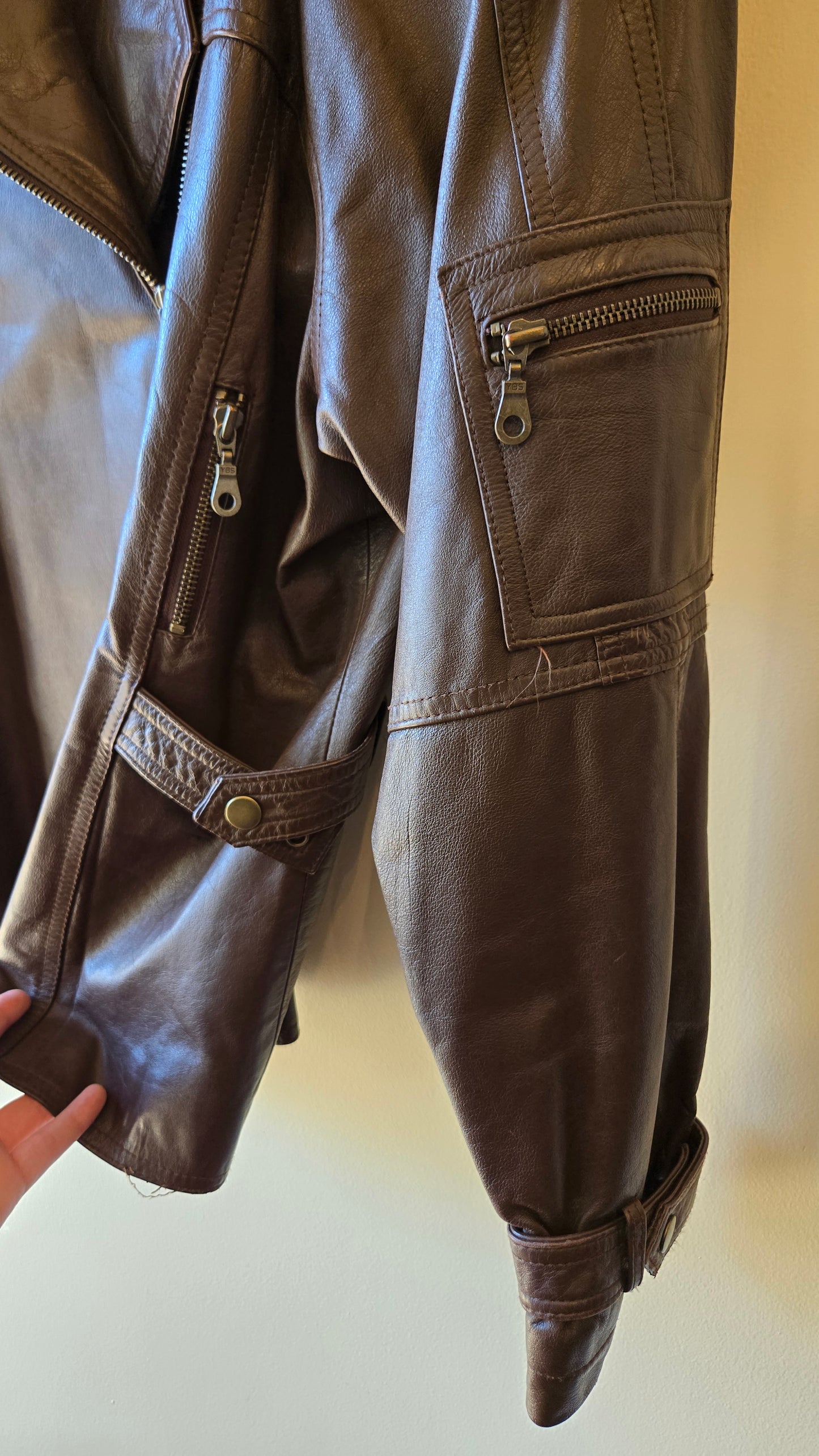 Chocolate brown leather aviator jacket