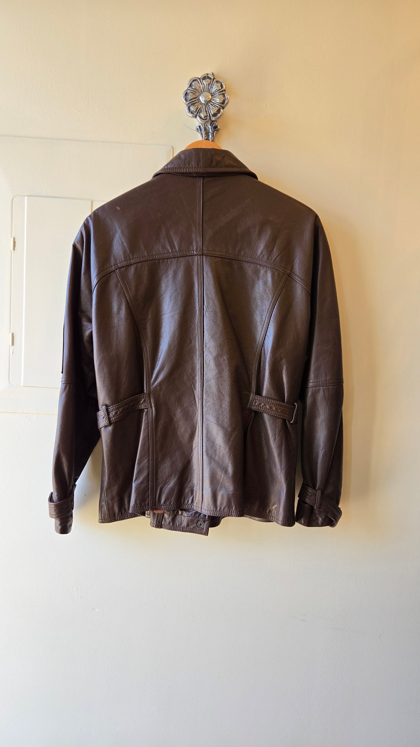 Chocolate brown leather aviator jacket