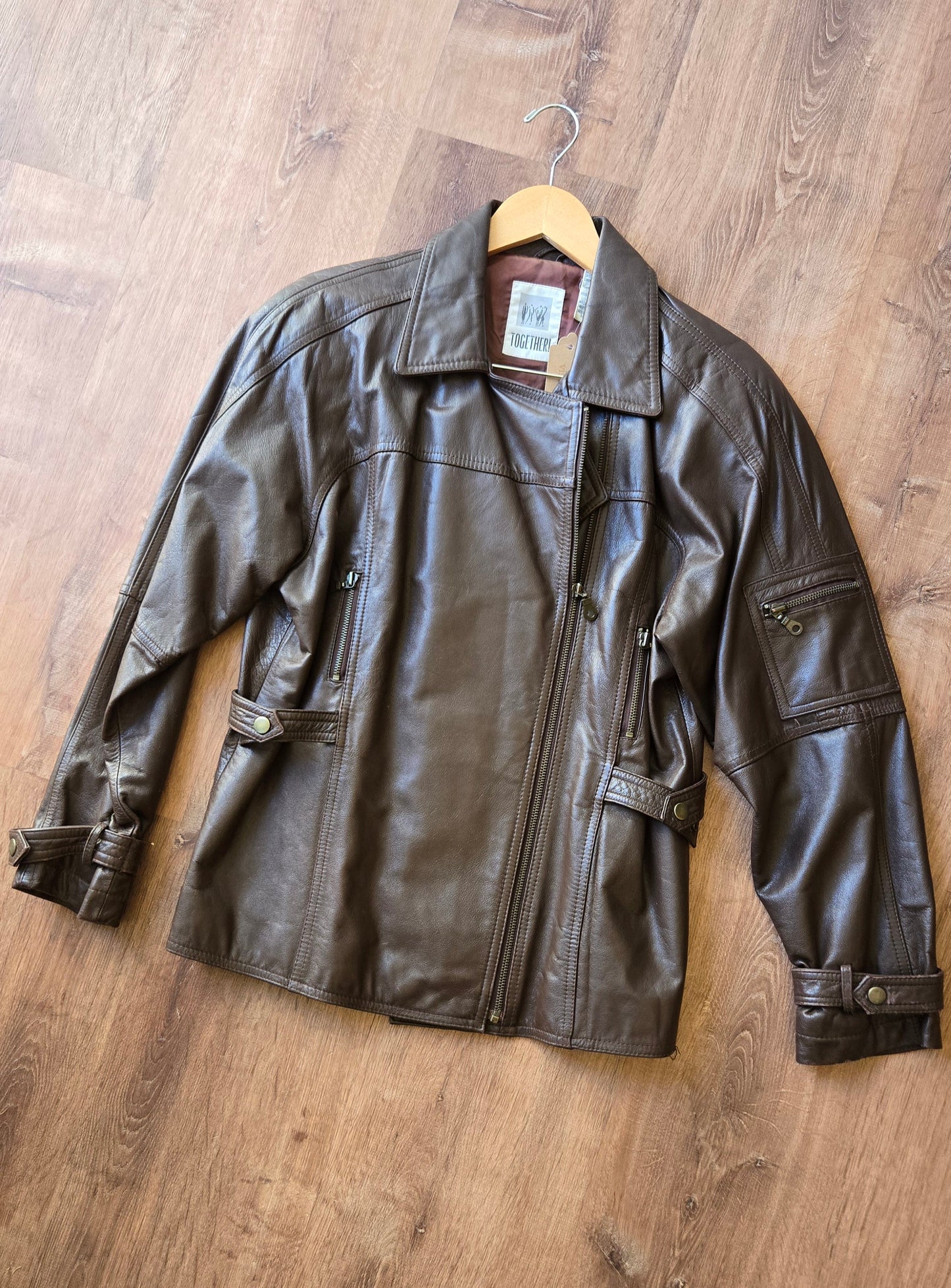 Chocolate brown leather aviator jacket