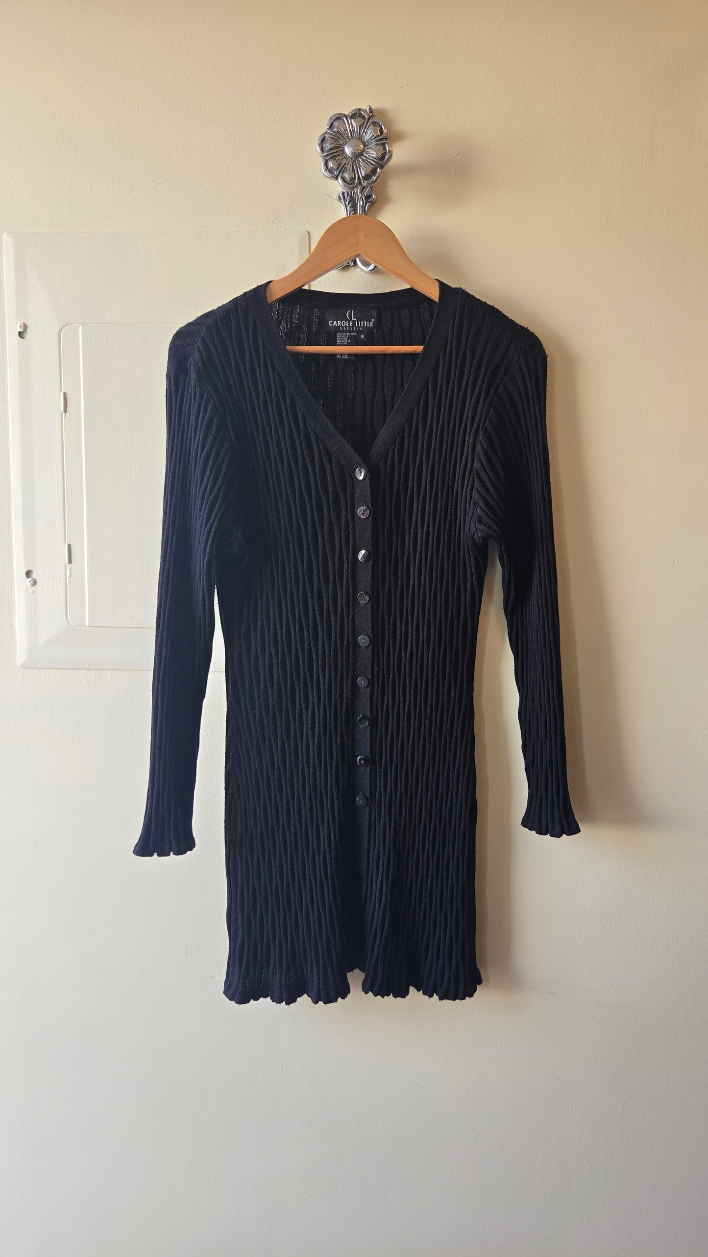 Carole Little black ribbed cardigan tunic/dress