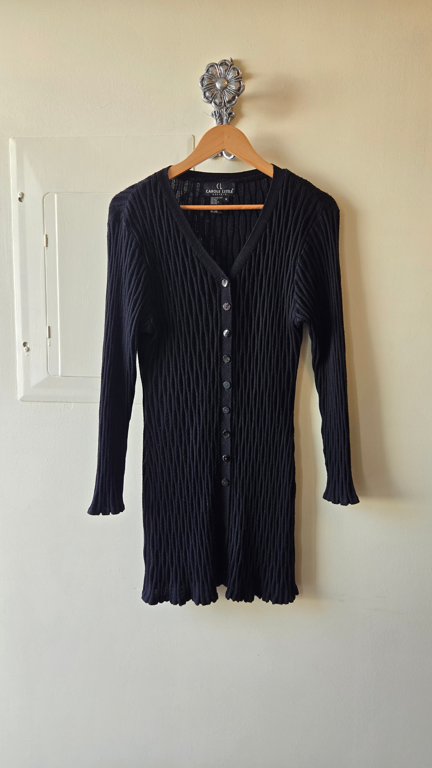 Carole Little black ribbed cardigan tunic/dress