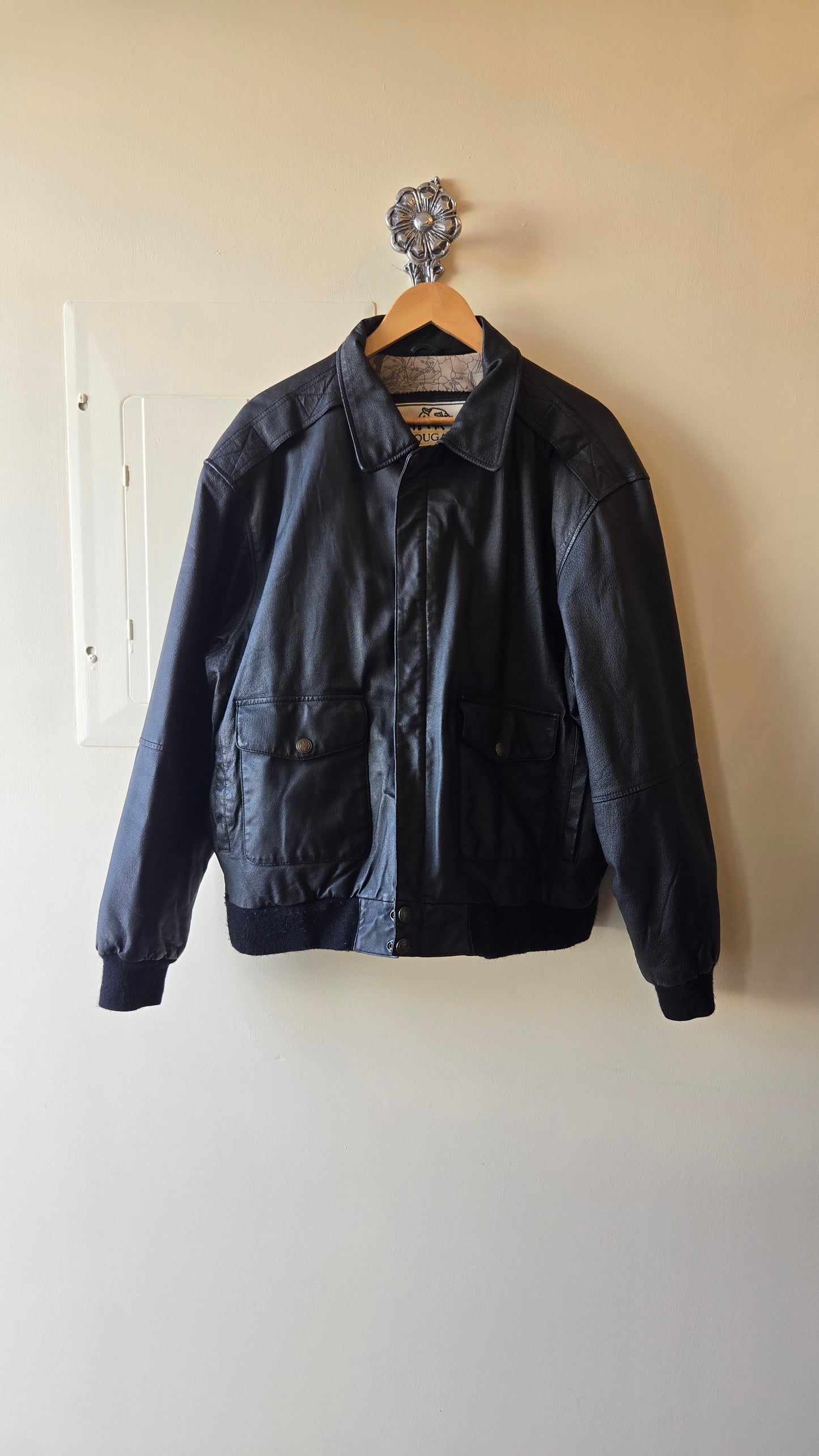 Cougar black leather bomber jacket