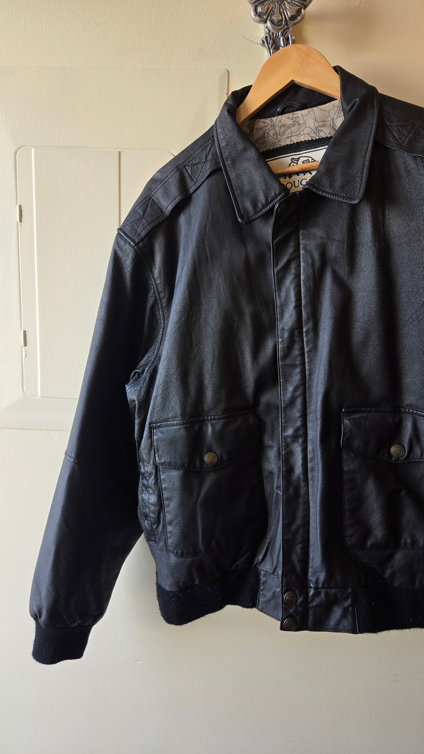 Cougar black leather bomber jacket