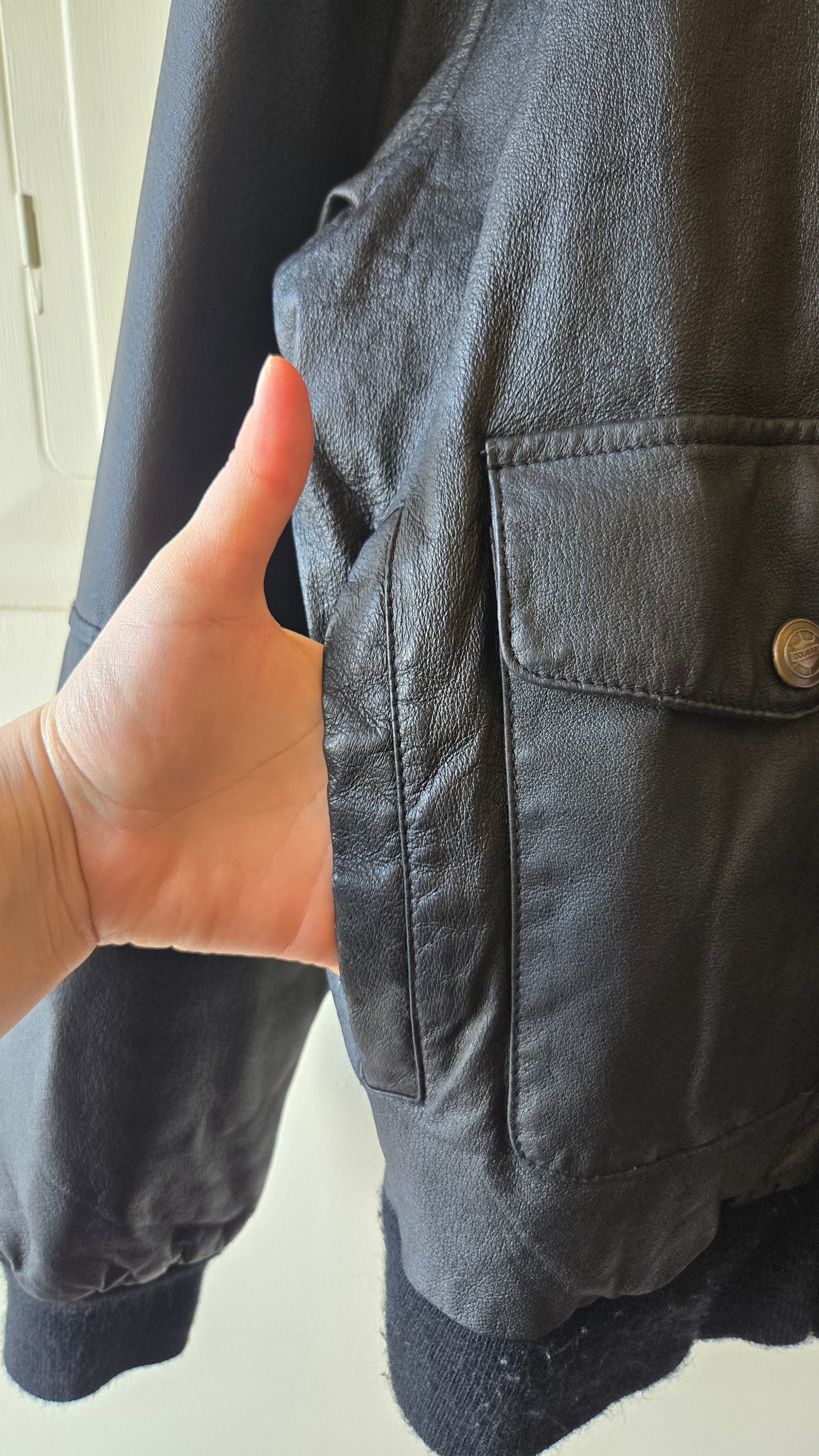 Cougar black leather bomber jacket