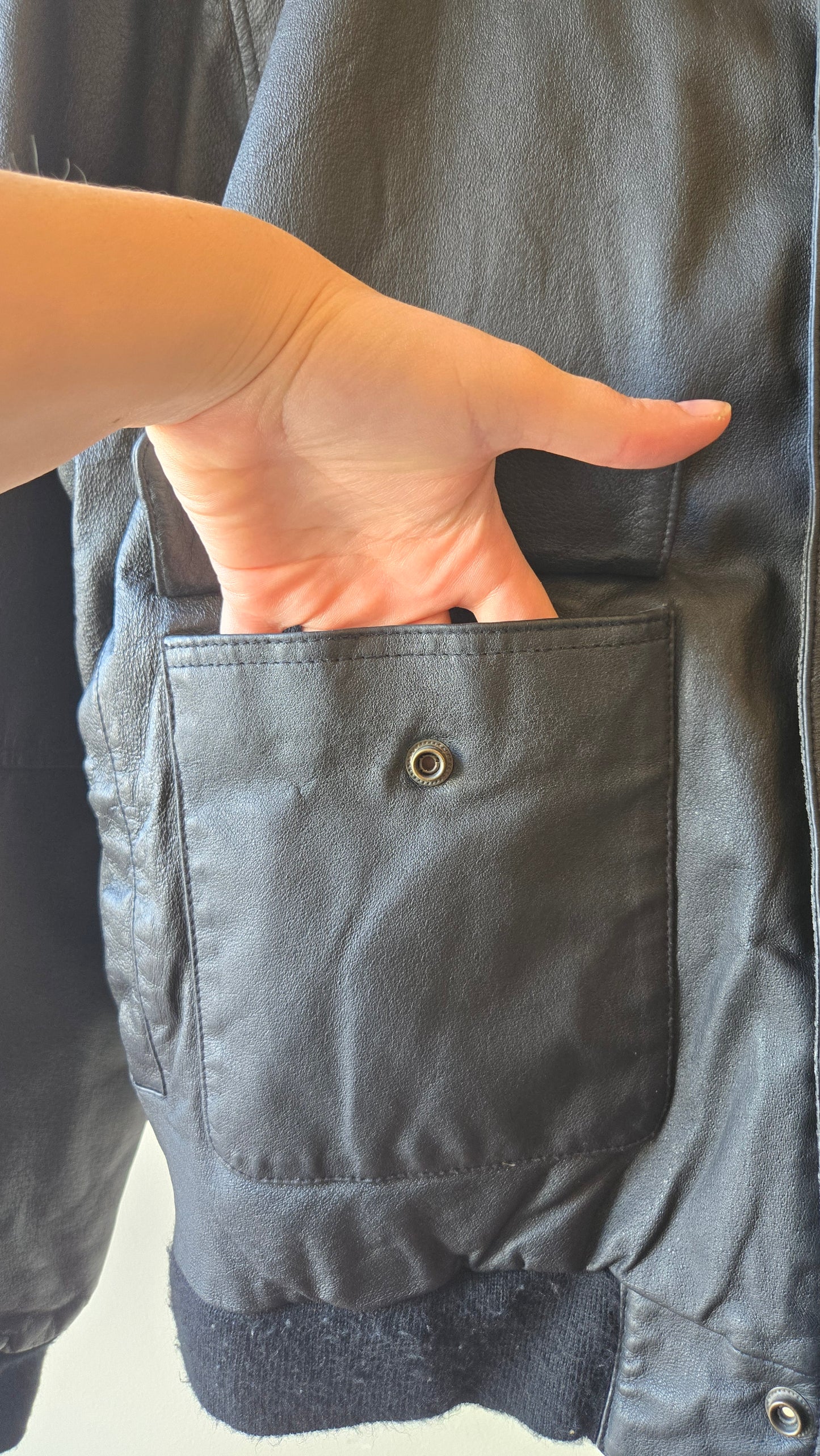 Cougar black leather bomber jacket