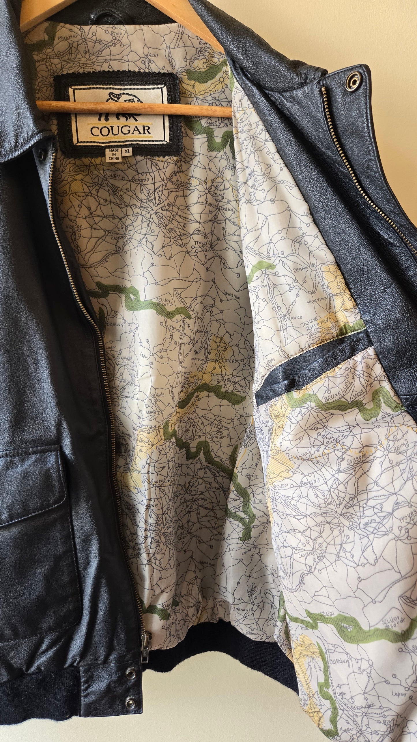 Cougar black leather bomber jacket