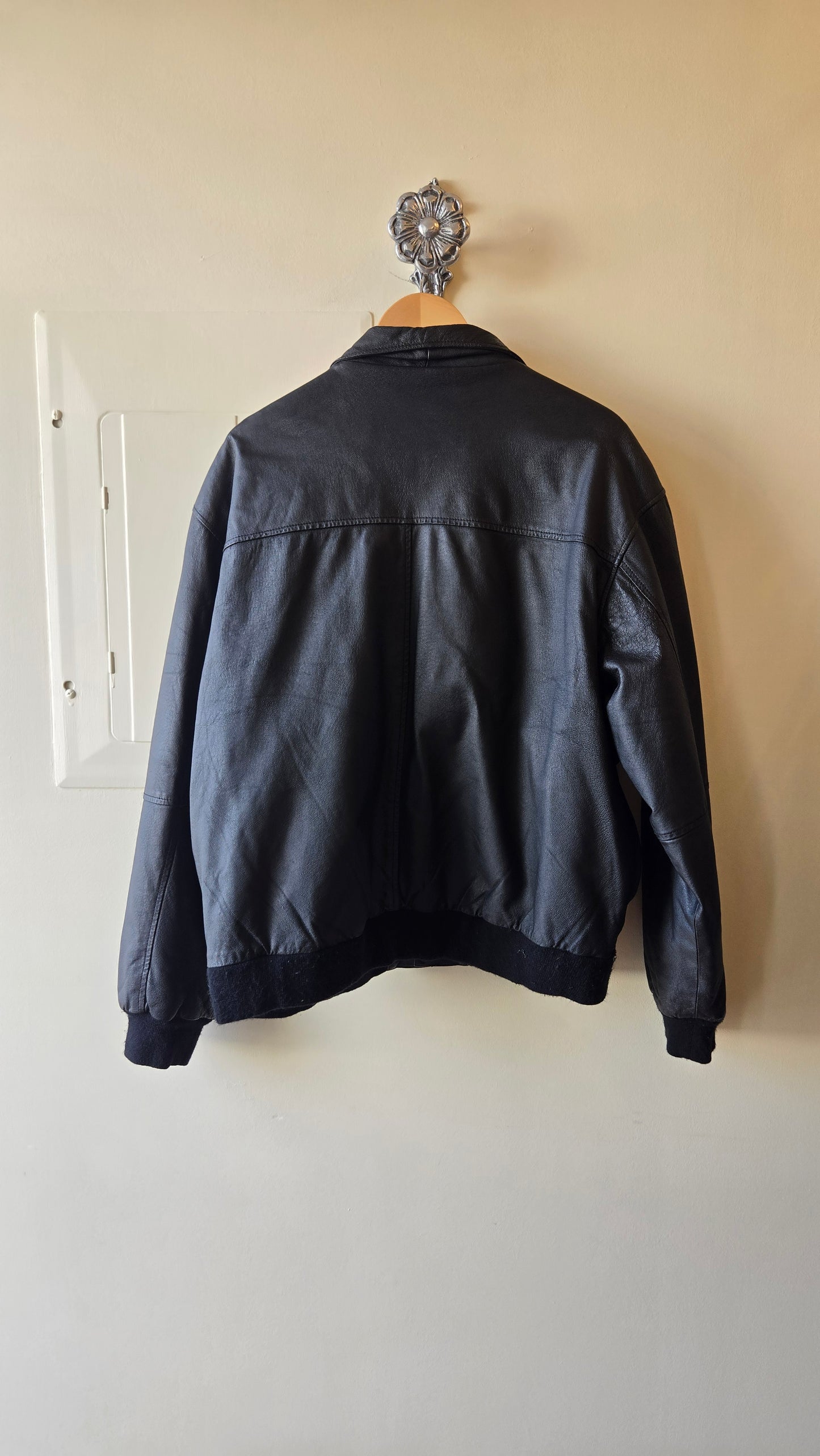 Cougar black leather bomber jacket