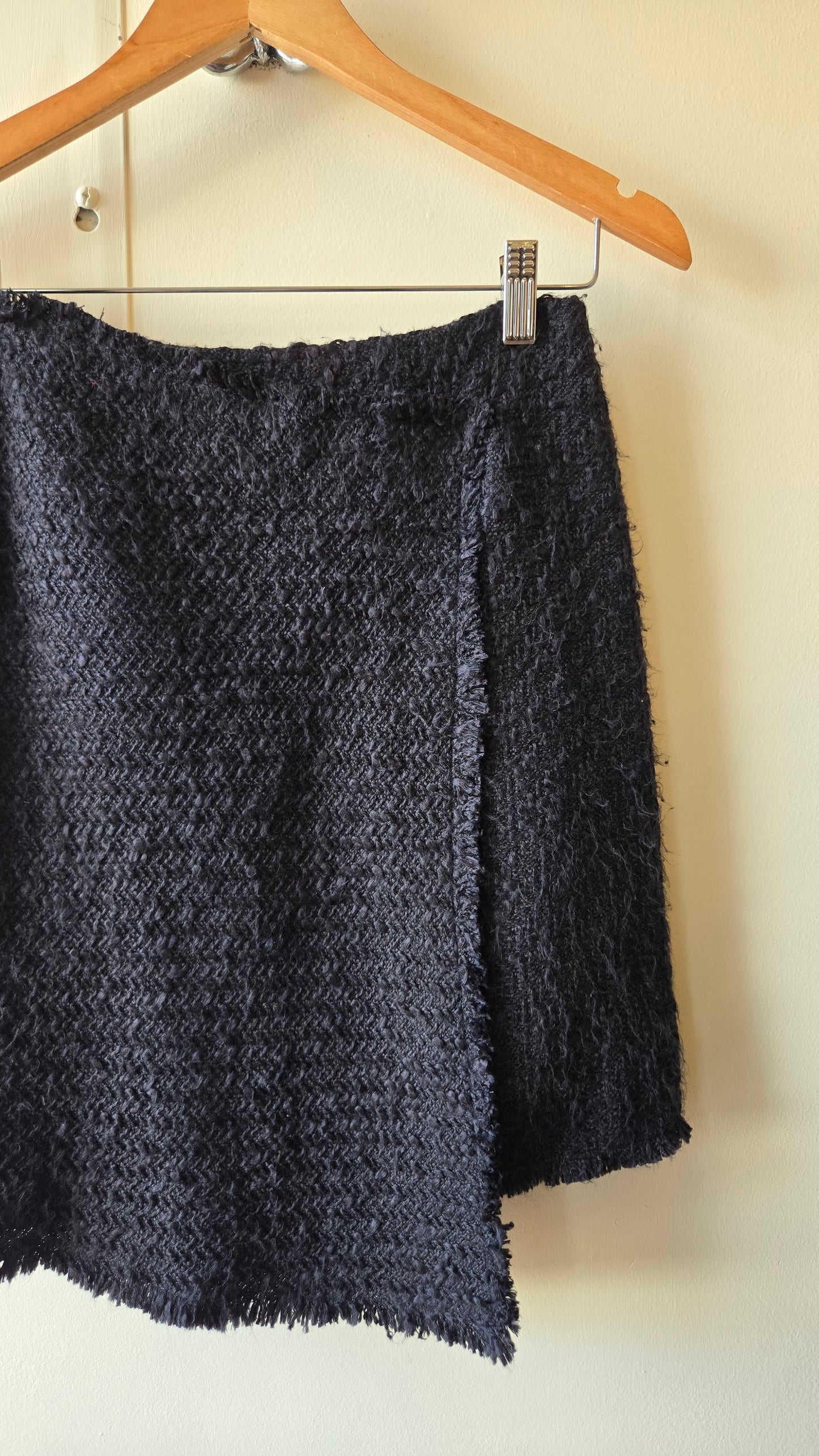 Black asymmetric boucle skirt
