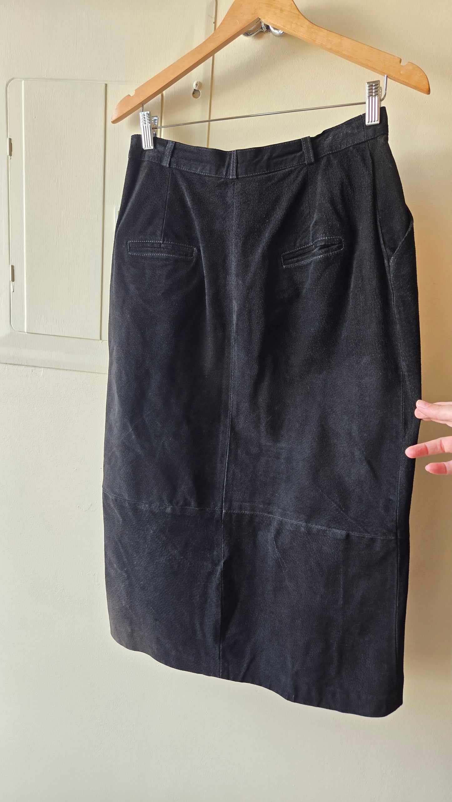 Black button-front suede skirt