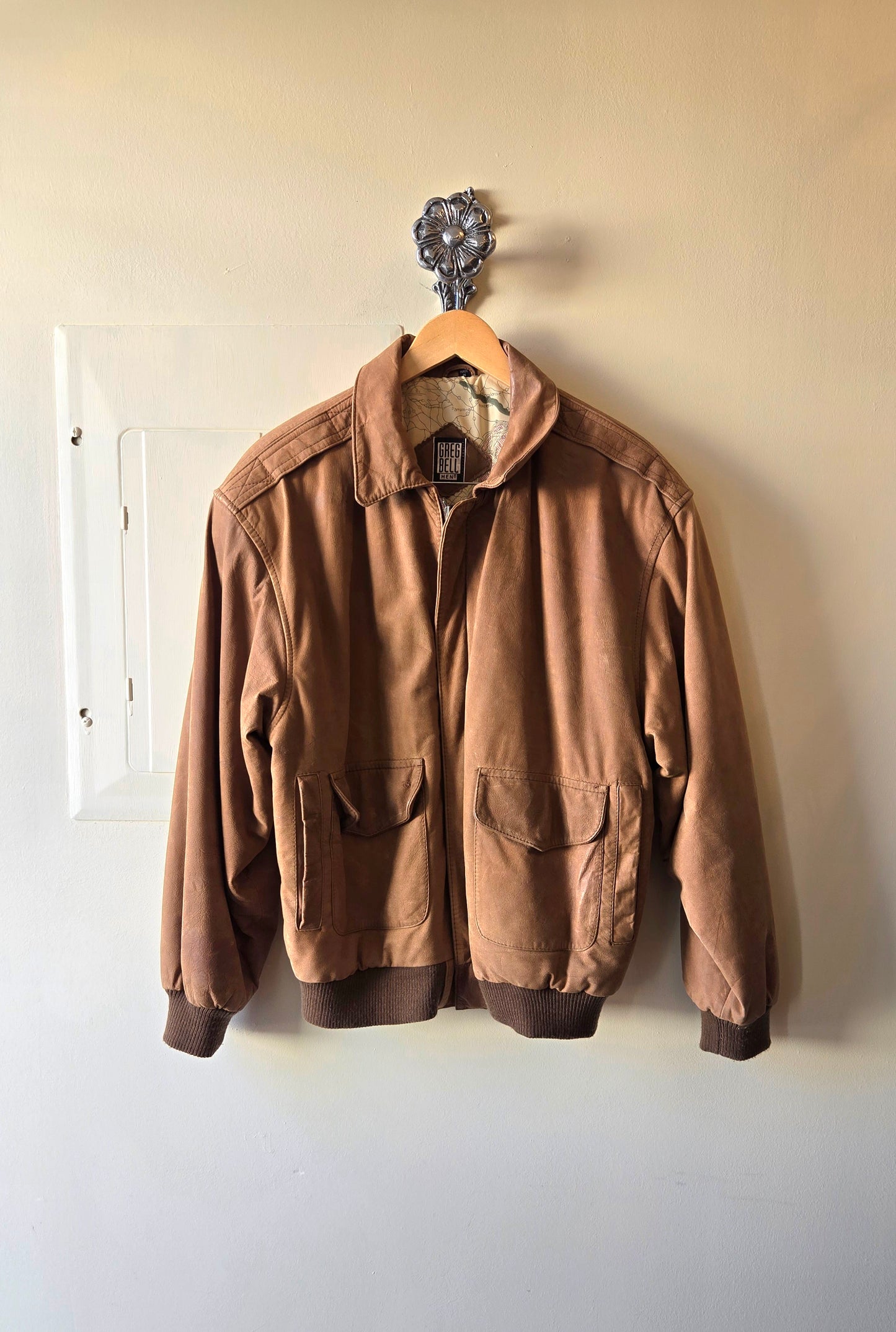 Greg bell leather map bomber
