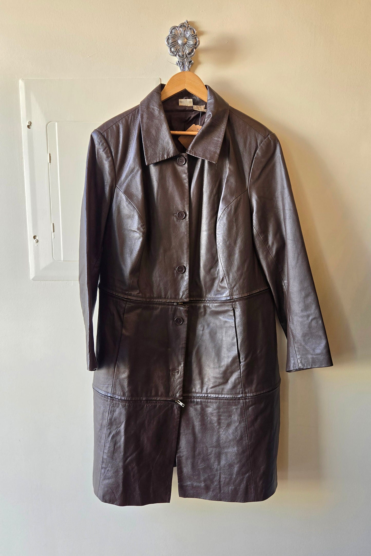 Brown leather tri-zip jacket