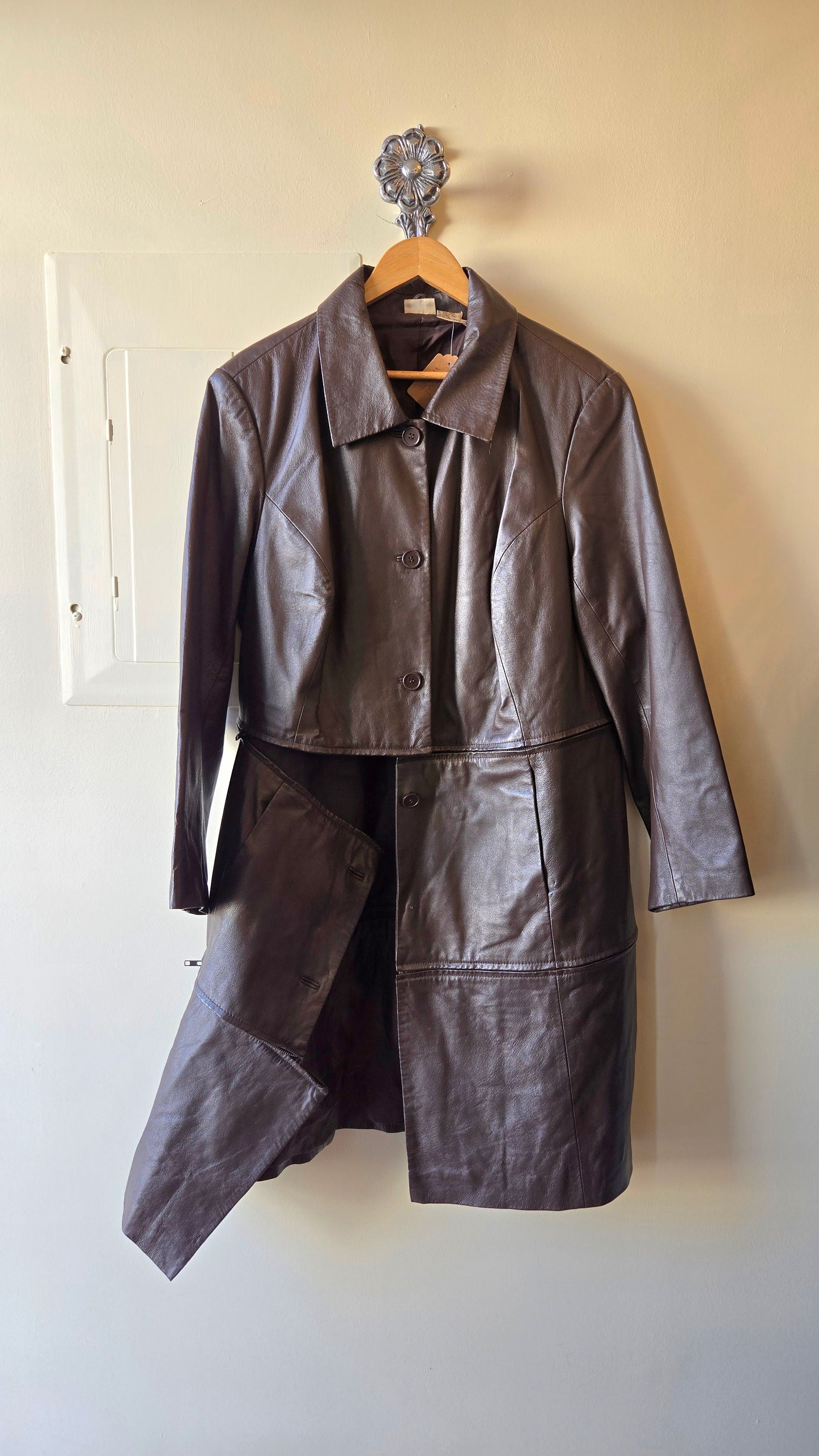 Brown leather tri-zip jacket