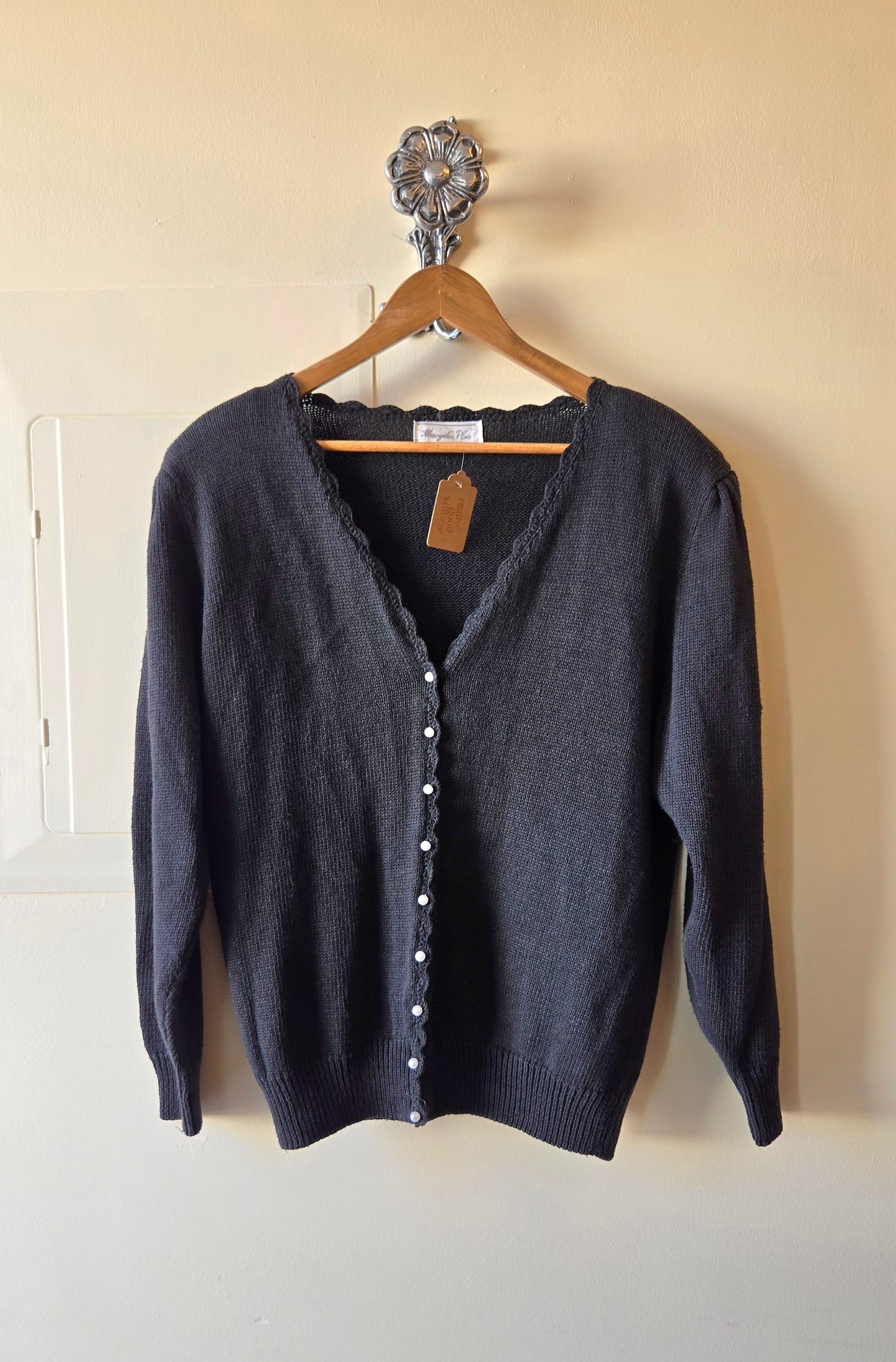 Black scallop & pearl cardigan