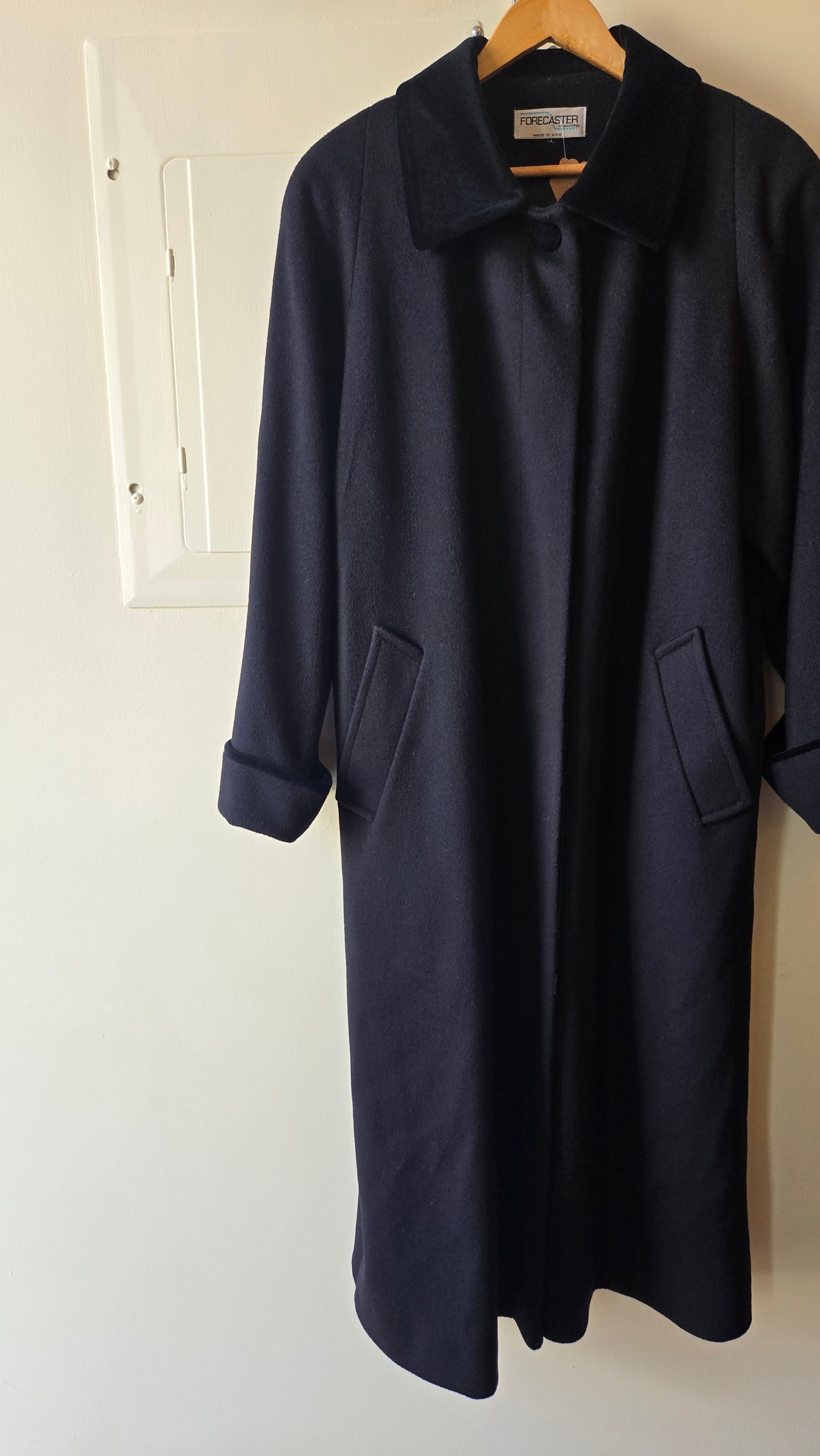 Forecaster black velvet collar & trim coat