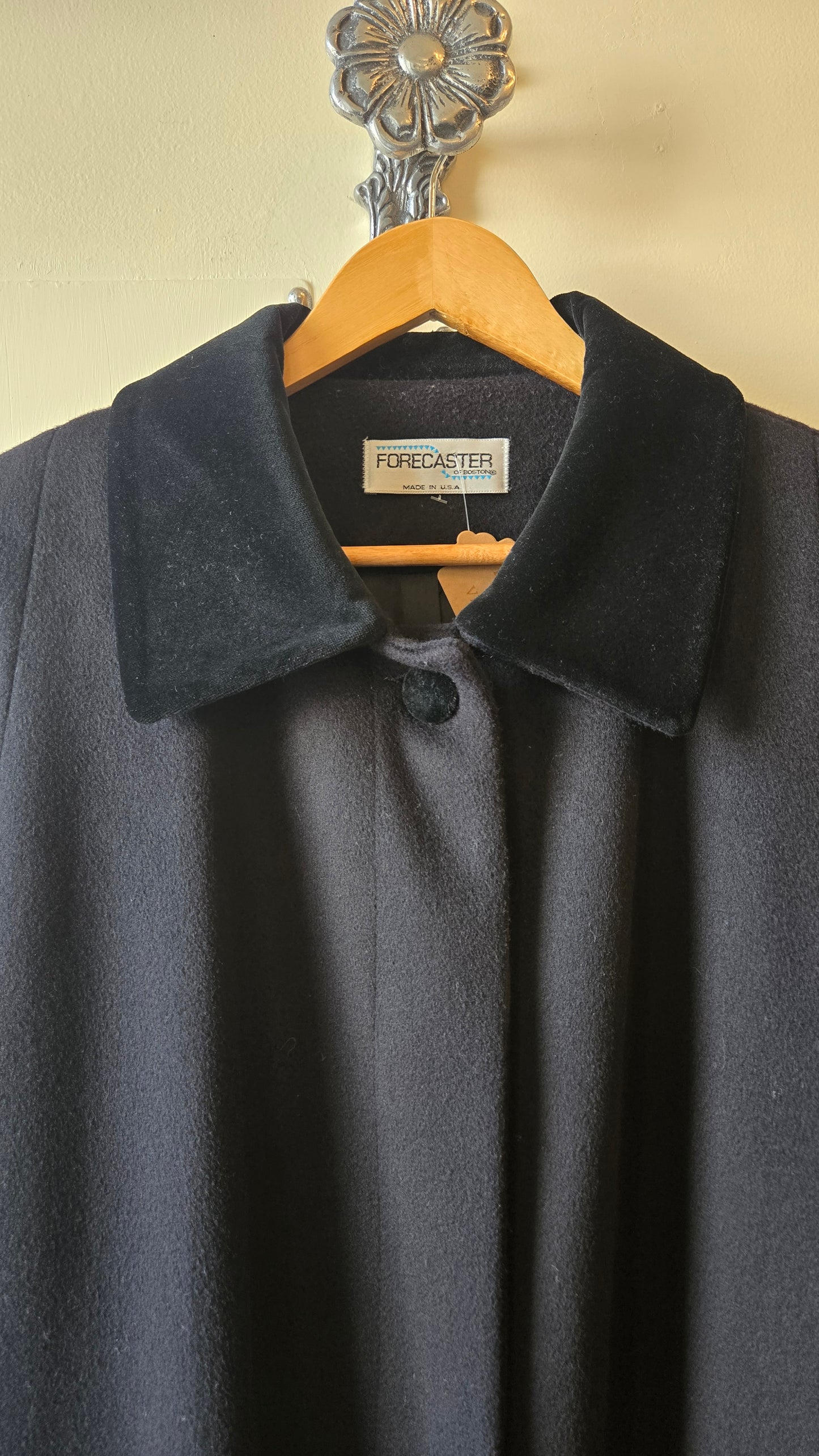 Forecaster black velvet collar & trim coat
