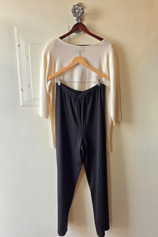 Nina Leonard Cream tunic & black pant sweater set